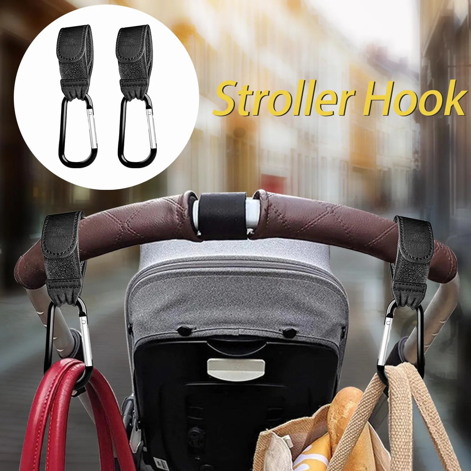 2 Unità Nero Passeggino Ganci universale Fit per appendere il vostro Shopping Bags Zaino, passeggino accessori