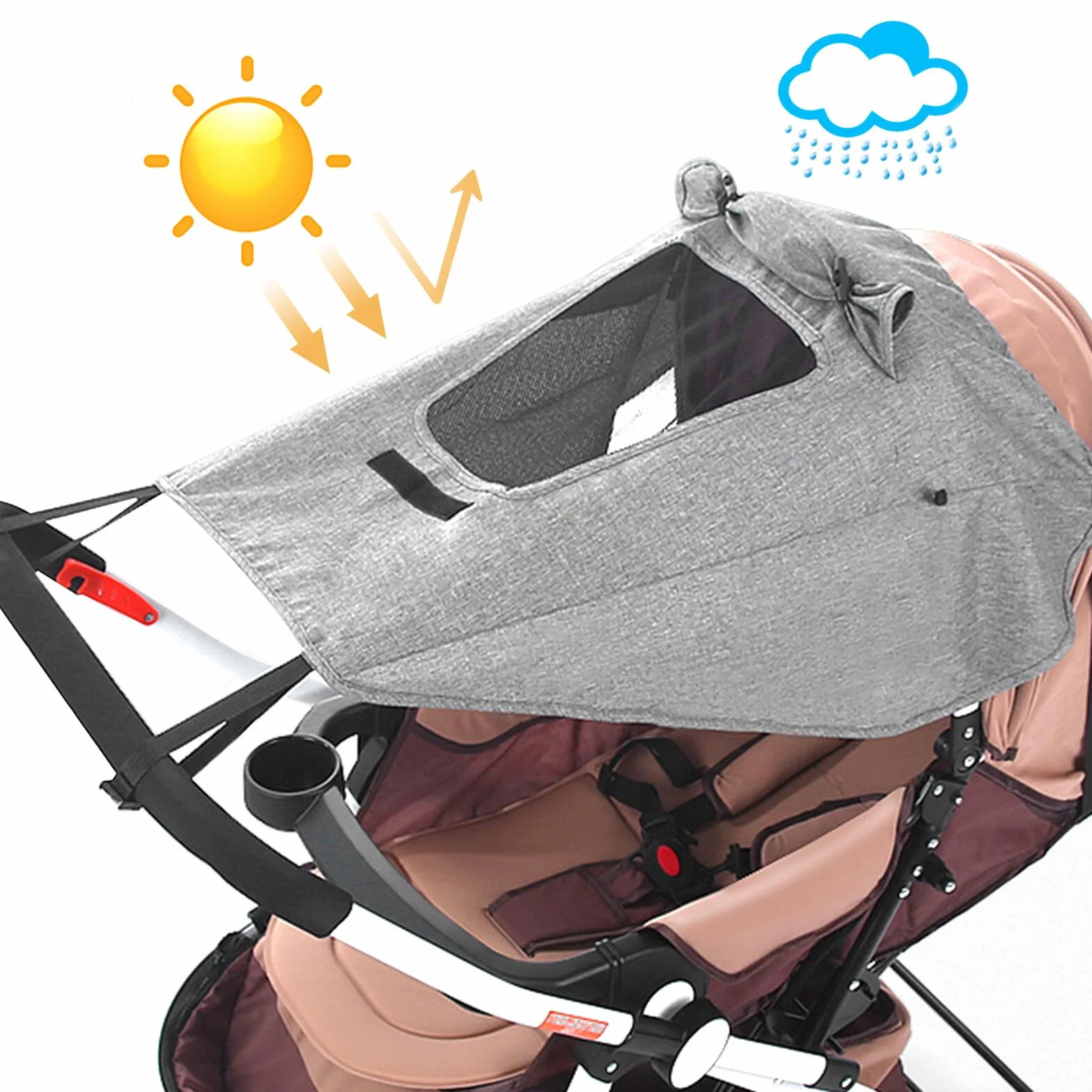 parasole passeggino universale con protezione UV 50+ e impermeabile, parasole ovetto universale - ombrellino parasole passeggino con finestrella e alette parasole, grigio