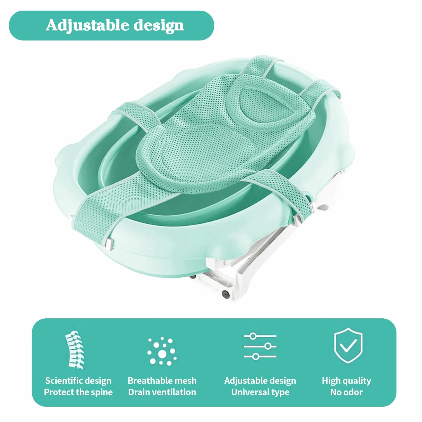 Rete Bagnetto Sedile Inserto Supporto Doccia Neonato Bambini Comodi Antiscivolo Tasca Piatto Bagno Confortevole Seggiolino Tessuto Doppia Verde Chiaro, 1 Pezzo