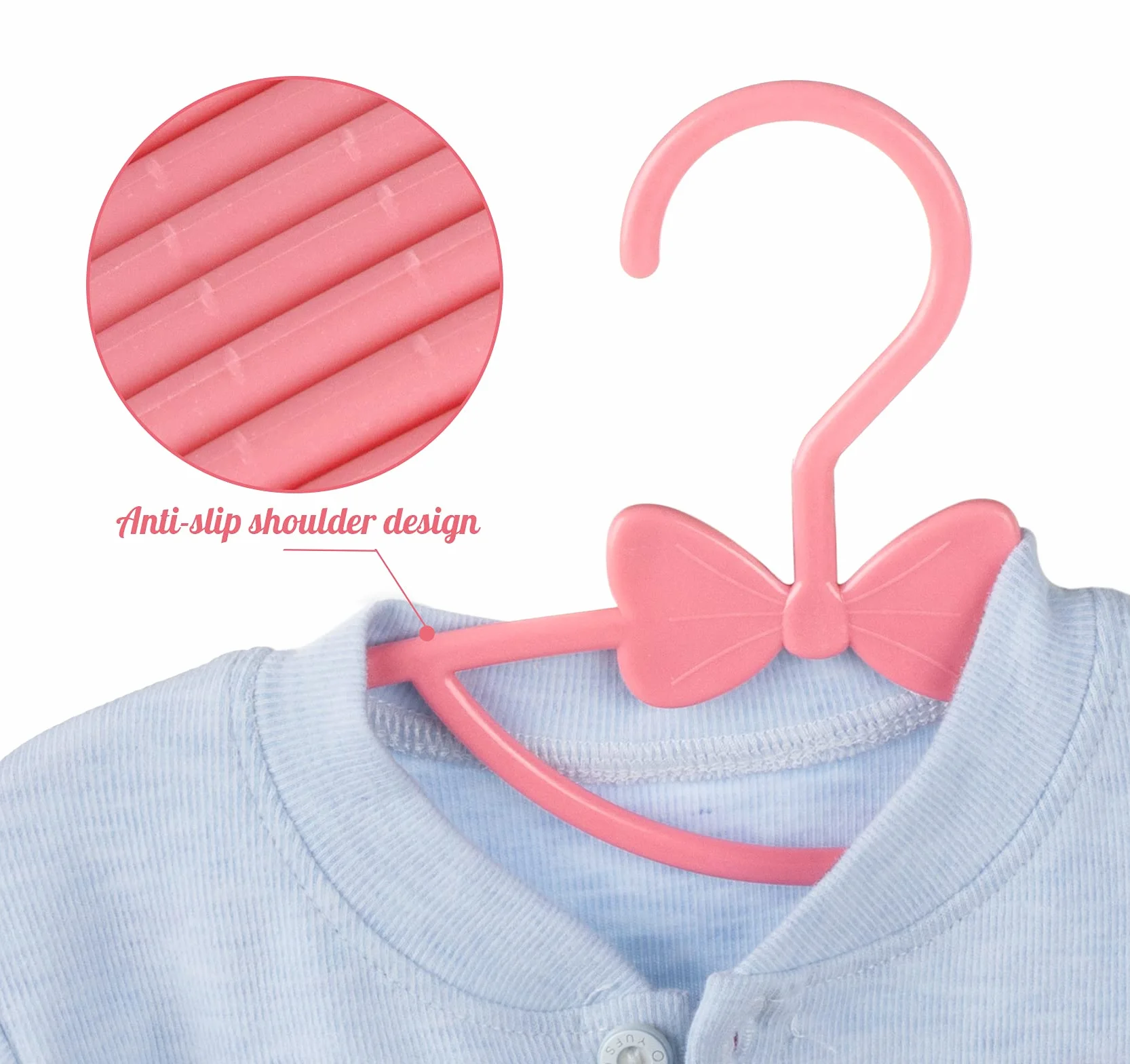 Set di 40 grucce per bambini con graziosi archi, antiscivolo, 29,5 cm, con 3 pezzi, salvaspazio, per guardaroba dei bambini