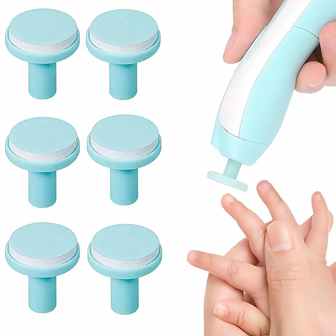 Pads Sostitutivi per Tagliaunghie Elettrici, 6 Pezzi Ricambi Lima per Unghie Elettrica per Bambini,Adatto per Bambini da 12 Mesi, Sicura e Facile da Usare, Colori Vivaci (blu)