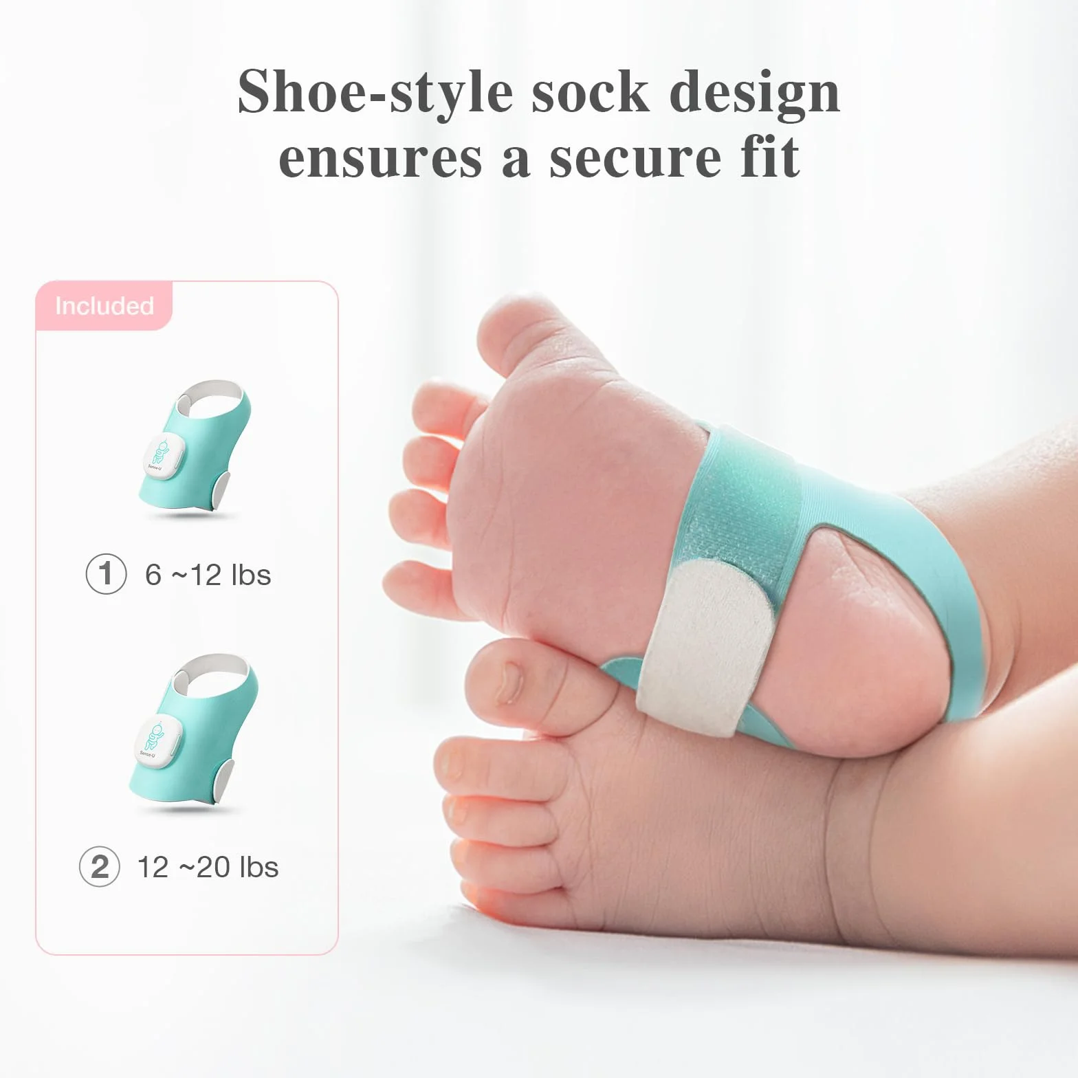 Sense-U Calzino Intelligente per Bambini - Monitora la Frequenza Cardiaca, il Movimento e il Sonno del Neonato, Monitor per Piedi per la Pace Mentale
