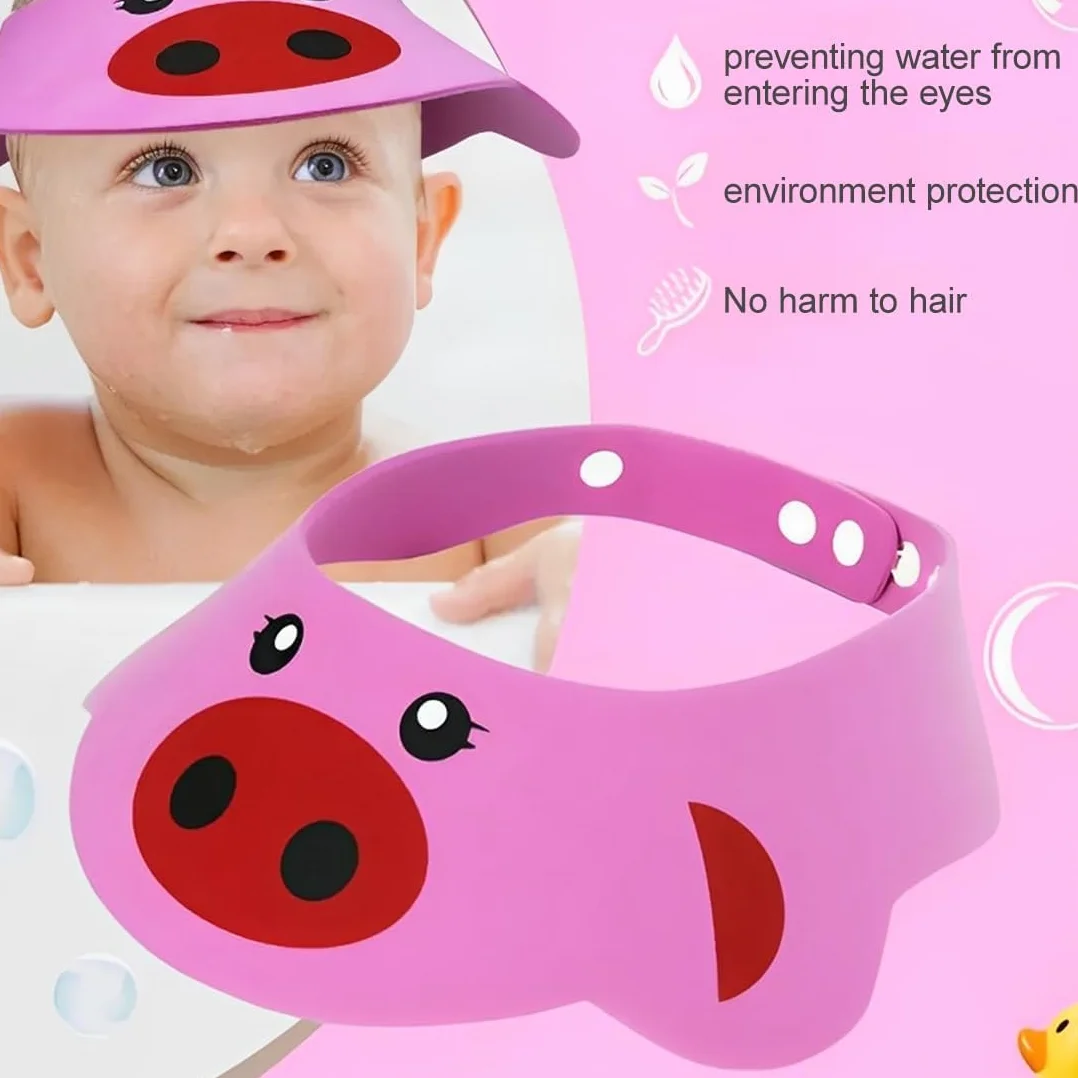 3 Pezzi Cuffia da Doccia per Bambini Regolabile, in Silicone Morbido, Impedisce all'Acqua di Entrare negli Occhi (Rosa Maiale, Giallo Cane, Verde Rana)