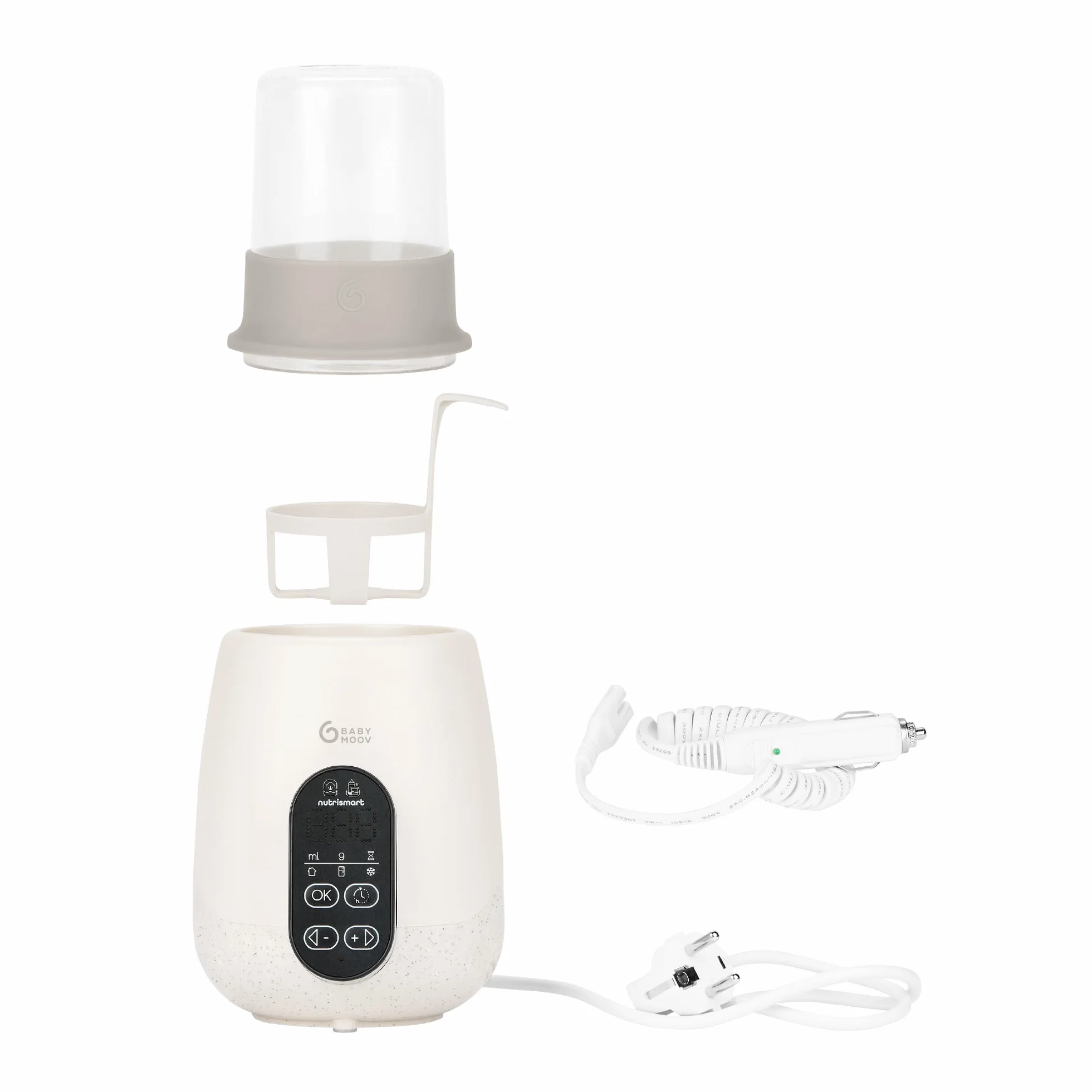 Babymoov Scaldabiberon e sterilizzatore NutriSmart(+) - Portatile - Casa e auto - Adattatore, cestello e coperchio inclusi - Riscaldamento programmabile - Funzione di mantenimento del calore per 1 ora