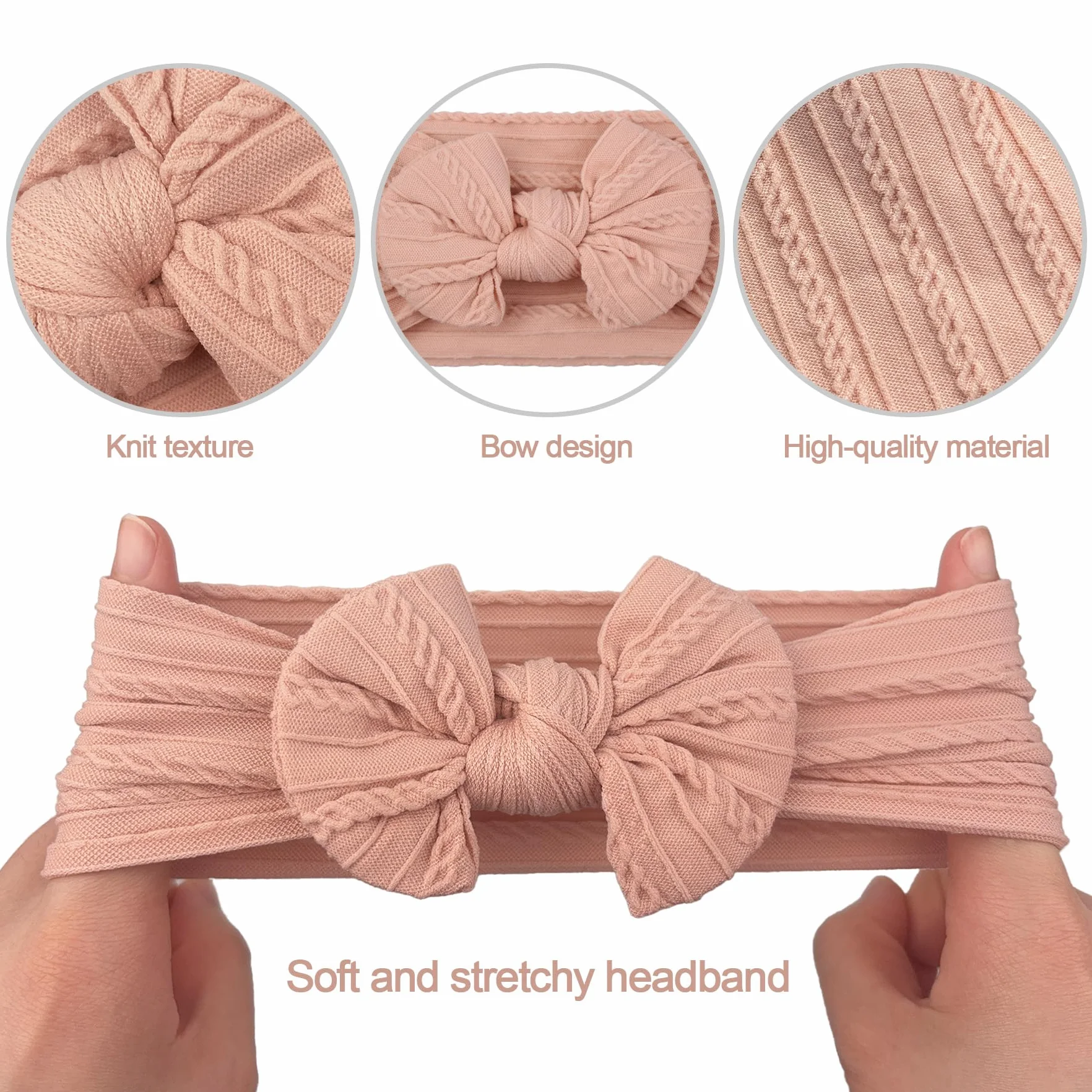 LABUYI 2 Pezzi Fascia Elastica, Accessori Neonata, Fascette Per Capelli Per Fiocchi, Regalo Per Bambini Per Foto,Bianco,Rosa