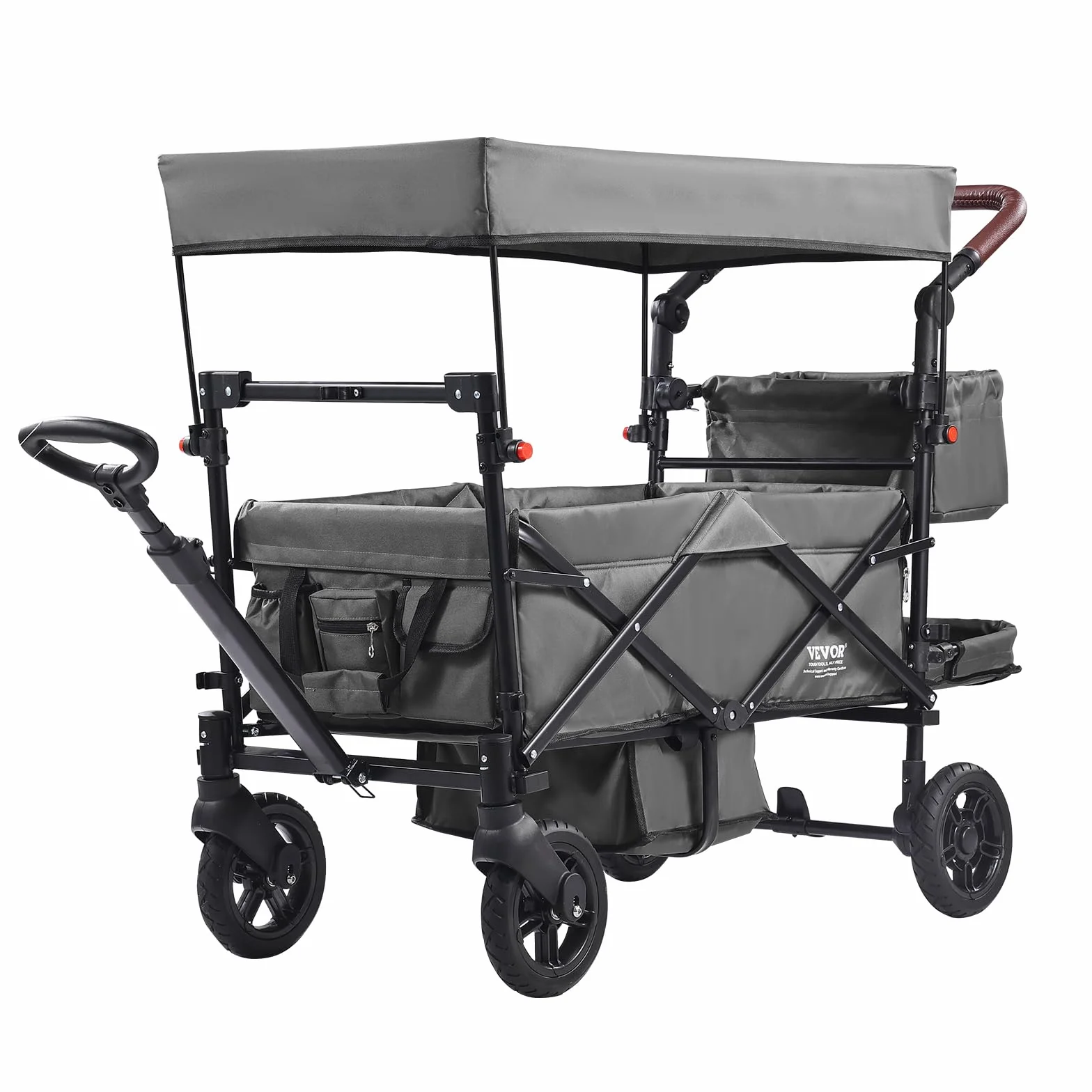 VEVOR Passeggino Wagon per 2 Bambini, Passeggino Pieghevole con Maniglia Regolabile, Tettuccio Rimovibile, Lmbracatura Circolare, 4 Ruote Freni Passeggino Portatile Multifunzione Campeggio, Grigio