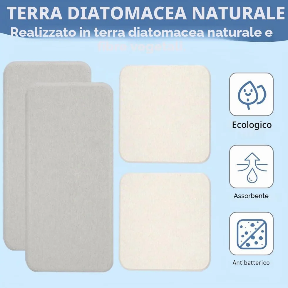 4 Pezzi Sottobicchieri in Terra di Diatomee Assorbenti, Rapida Vassoio in Pietra Assorbente per Lavello, Grigio e Bianco Vassoio Pietra Assorbente Bagno, per Spugne, Spazzole, Bottiglie di Saponi