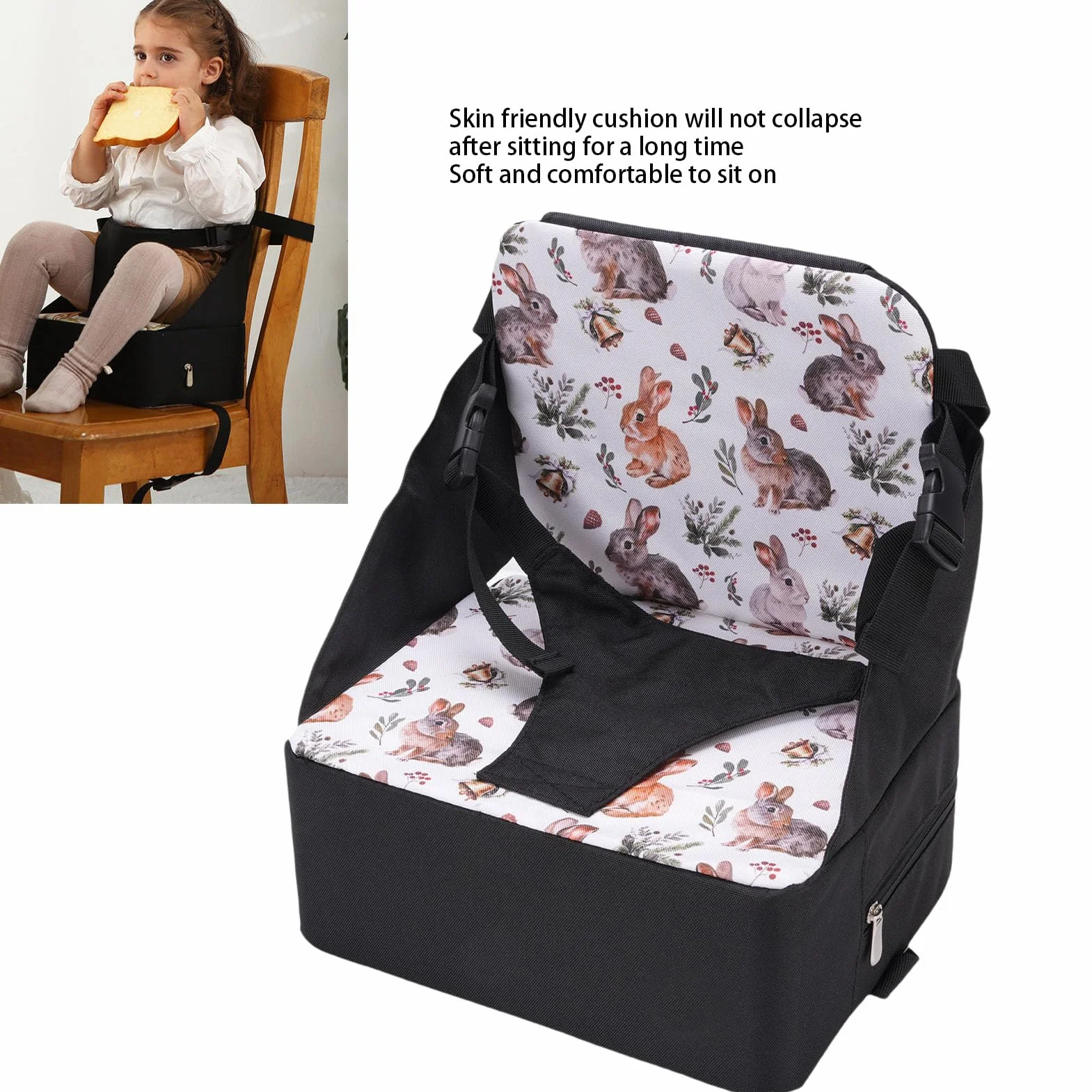 3 Sedia Che Aumenta il Cuscino, Booster per Bambini Pieghevole Portatile con Schienale, Fissaggio Stabile e Design Non Slip per Tavolo da Pranzo, Prova D'acqua e Facile da Pulire