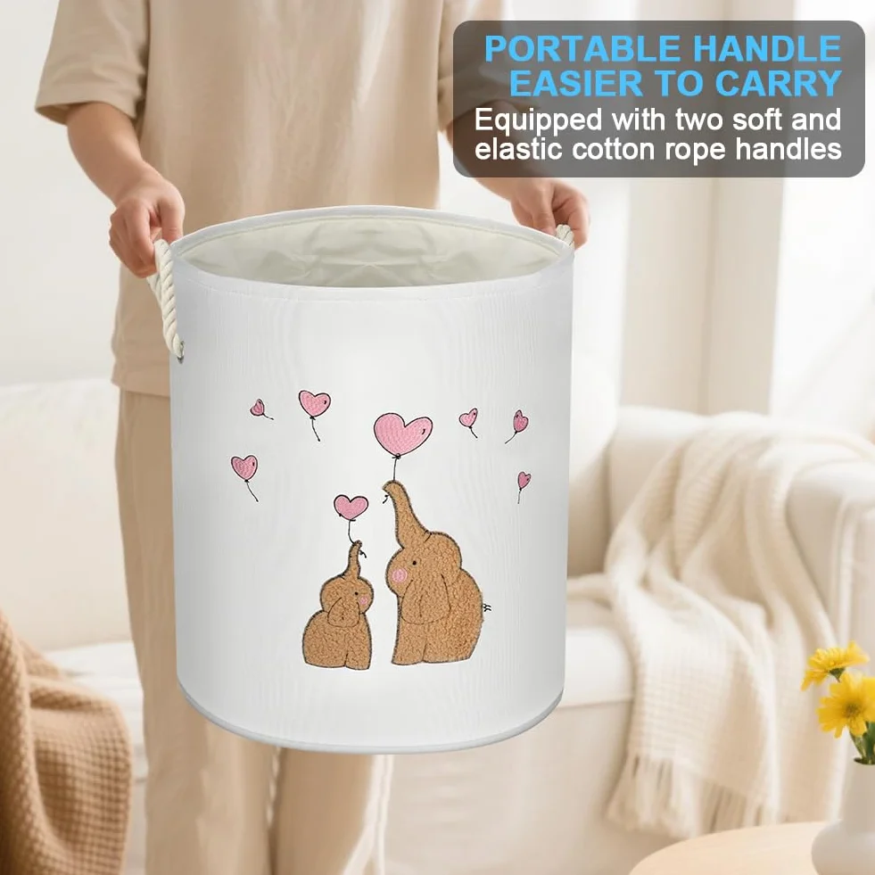HOTUT Cesto portabiancheria per Neonati, Cesto Rotondo Pieghevole in Cotone per Bambini, Contenitore con Maniglia per l'infanzia, Nursery, dormitorio