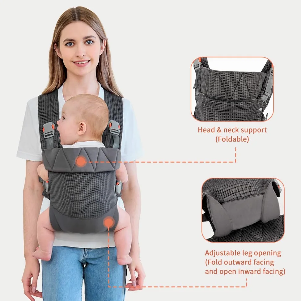 IULONEE Marsupio per neonati e neonati, colore: grigio scuro | Marsupio ergonomico per neonati con cinghie regolabili traspiranti e leggere per mani libere