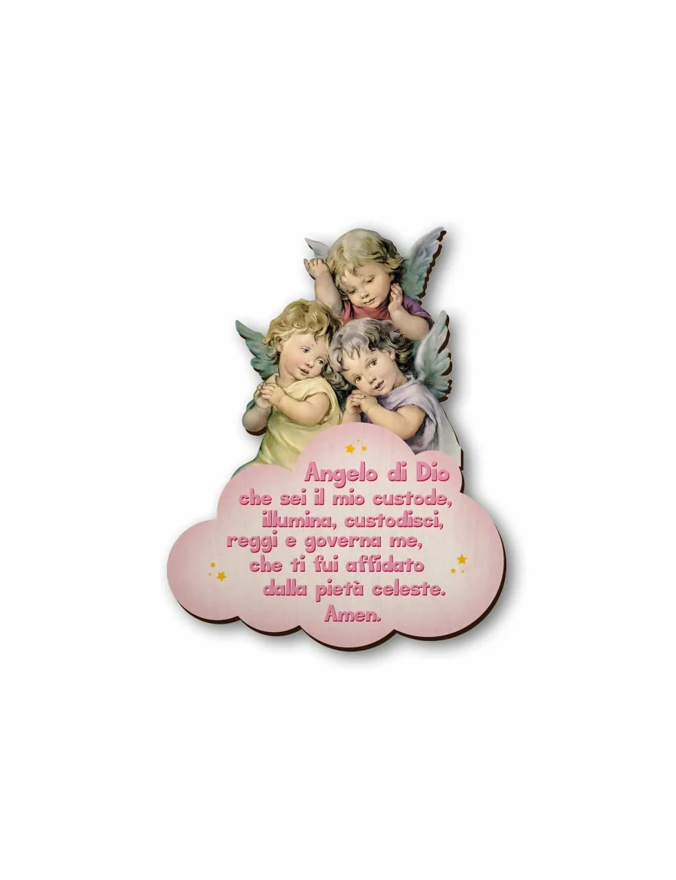 Fratelli Bonella | Quadro in legno di tre Angioletti in preghiera per Bambina con preghiera Angelo di Dio 11x14 cm | Made in Italy