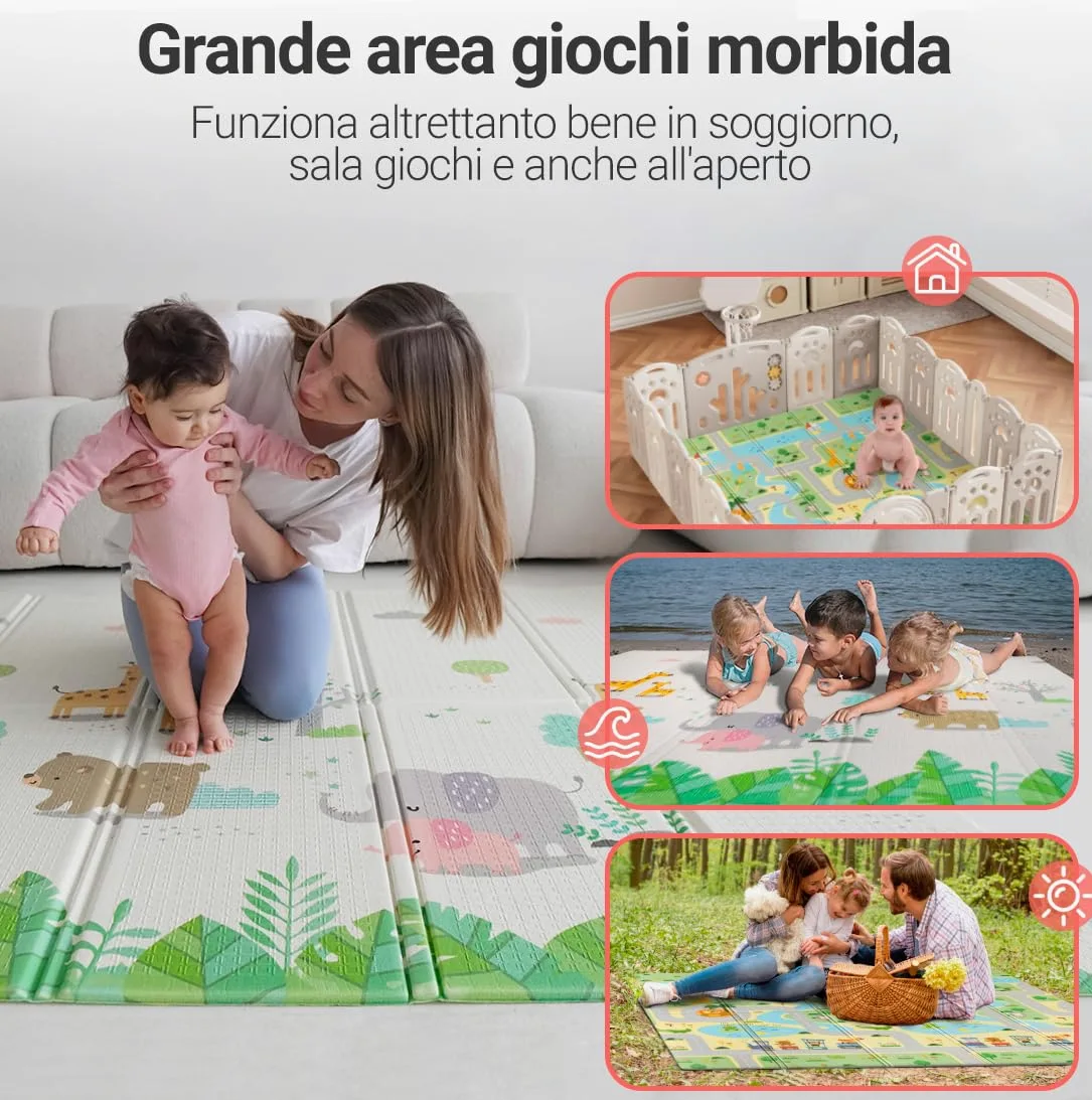 MIKMEL Tappetino da gioco per bambini (Strade/Animali, Grande)