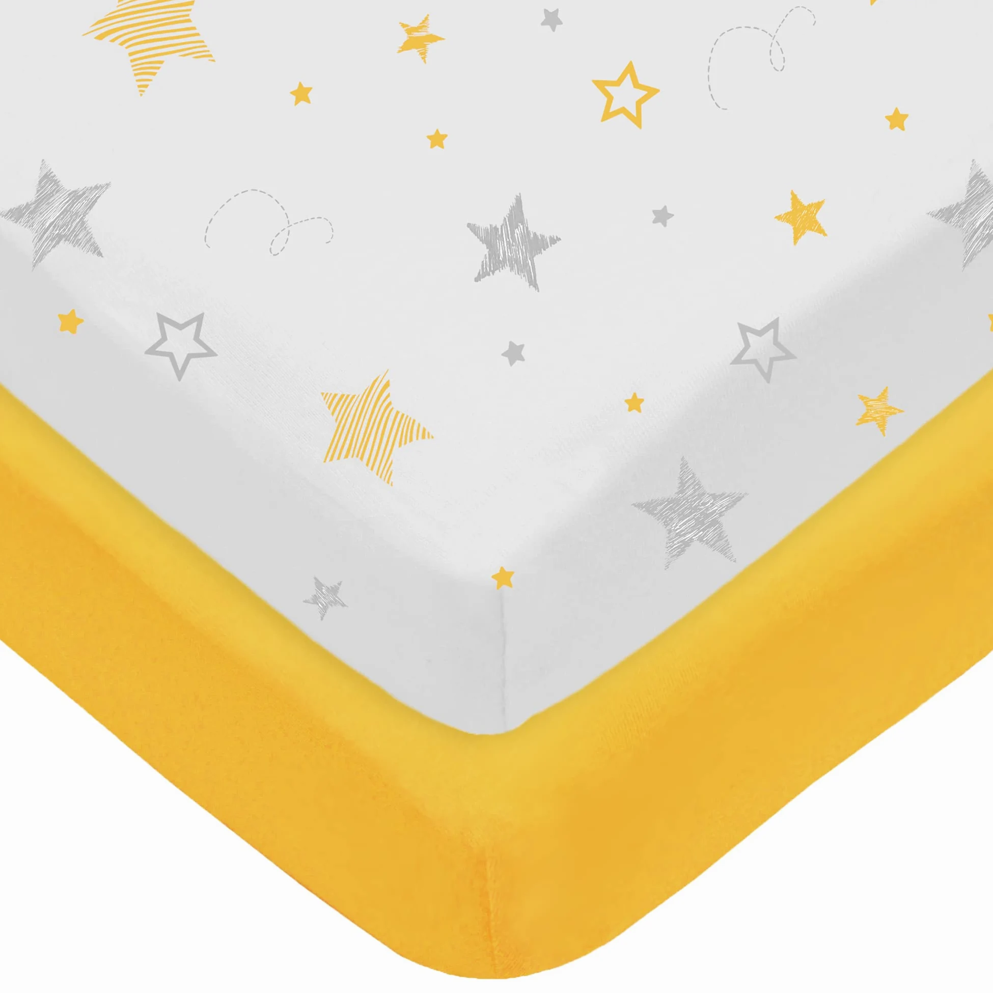 American Baby Company Confezione da 2 lenzuola con angoli in 100% cotone naturale per mini culla, 96,5 x 61 cm, morbide e traspiranti, per materassi Pack N Play, giallo stella/giallo, per ragazzi e