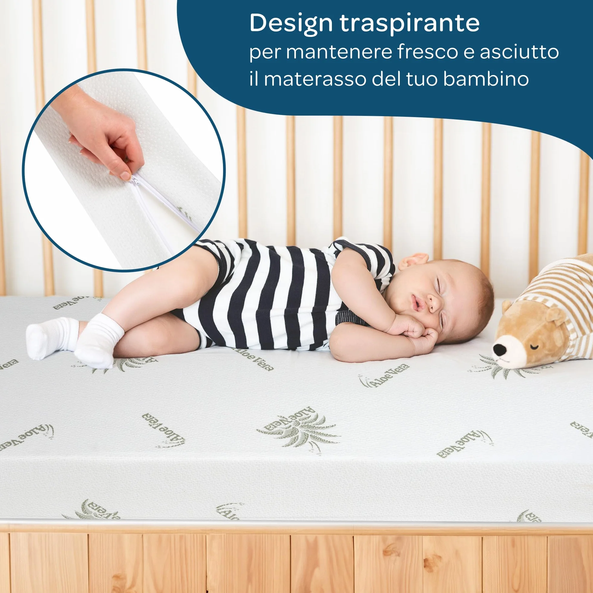 DOLCI SOGNI Materasso Lettino 60x120 cm Spessore 16 cm, OEKO-TEX® e CertiPUR™ Materasso Culla Bambino per Lettino Neonati, Fodera in Aloe Vera Sfoderabile e Lavabile, Materasso Lettino Neonato