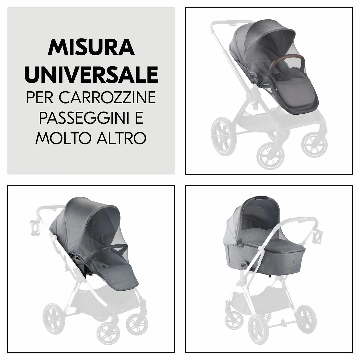 hauck Zanzariera Universale per Bambini, Grigio - 92 x 29 cm - Rete Antizanzare per Carrozzina, Passeggino e Culla - Tessuto Antistrappo - Facile da Fissare - Lavabile e Pieghevole