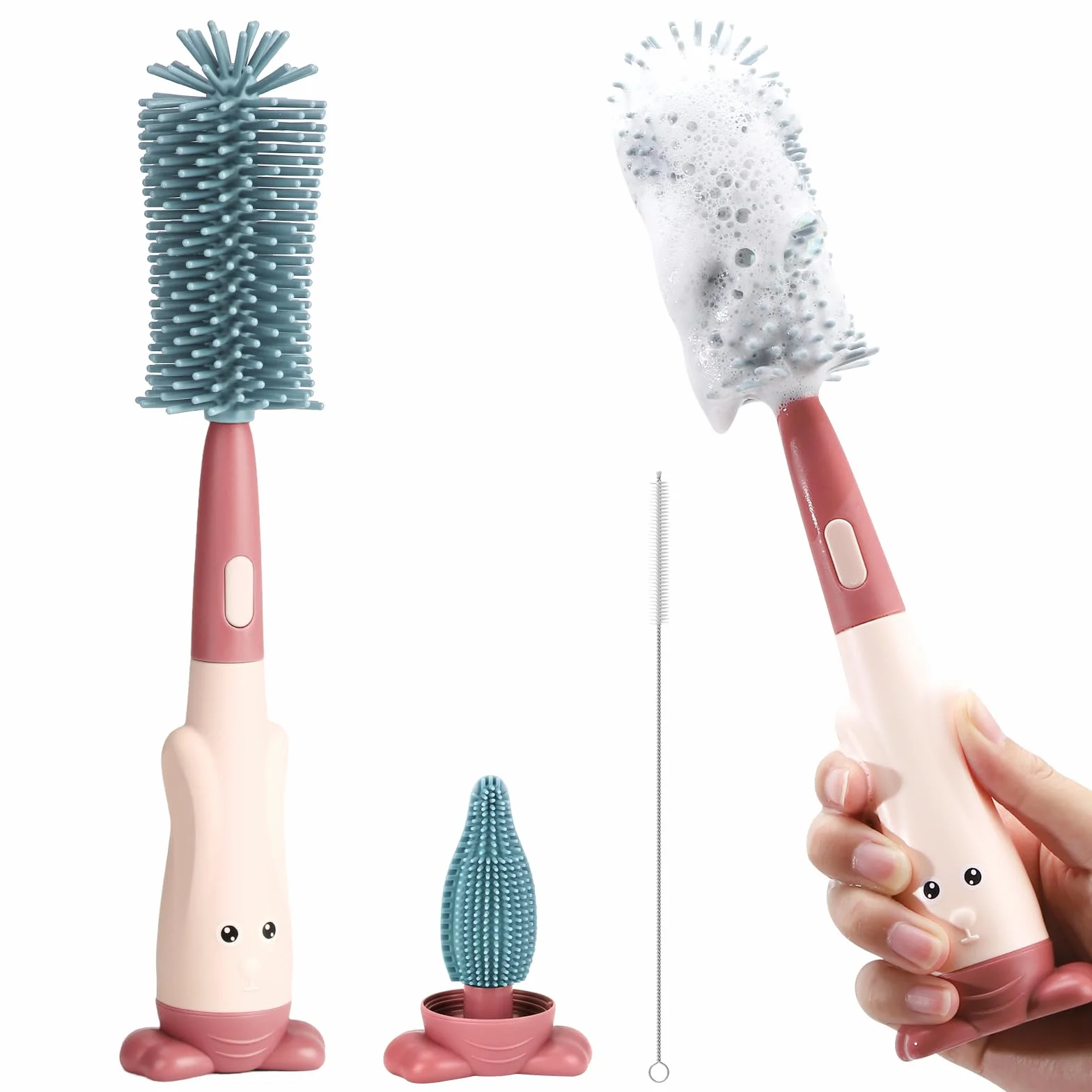 Ayvisun Spazzola per Biberon in Silicone, Spazzola 3-in-1 per Biberon e Tettarelle, Silicone per Uso Alimentare, Pulizia Delicata Senza Graffi, Design con Supporto Verticale