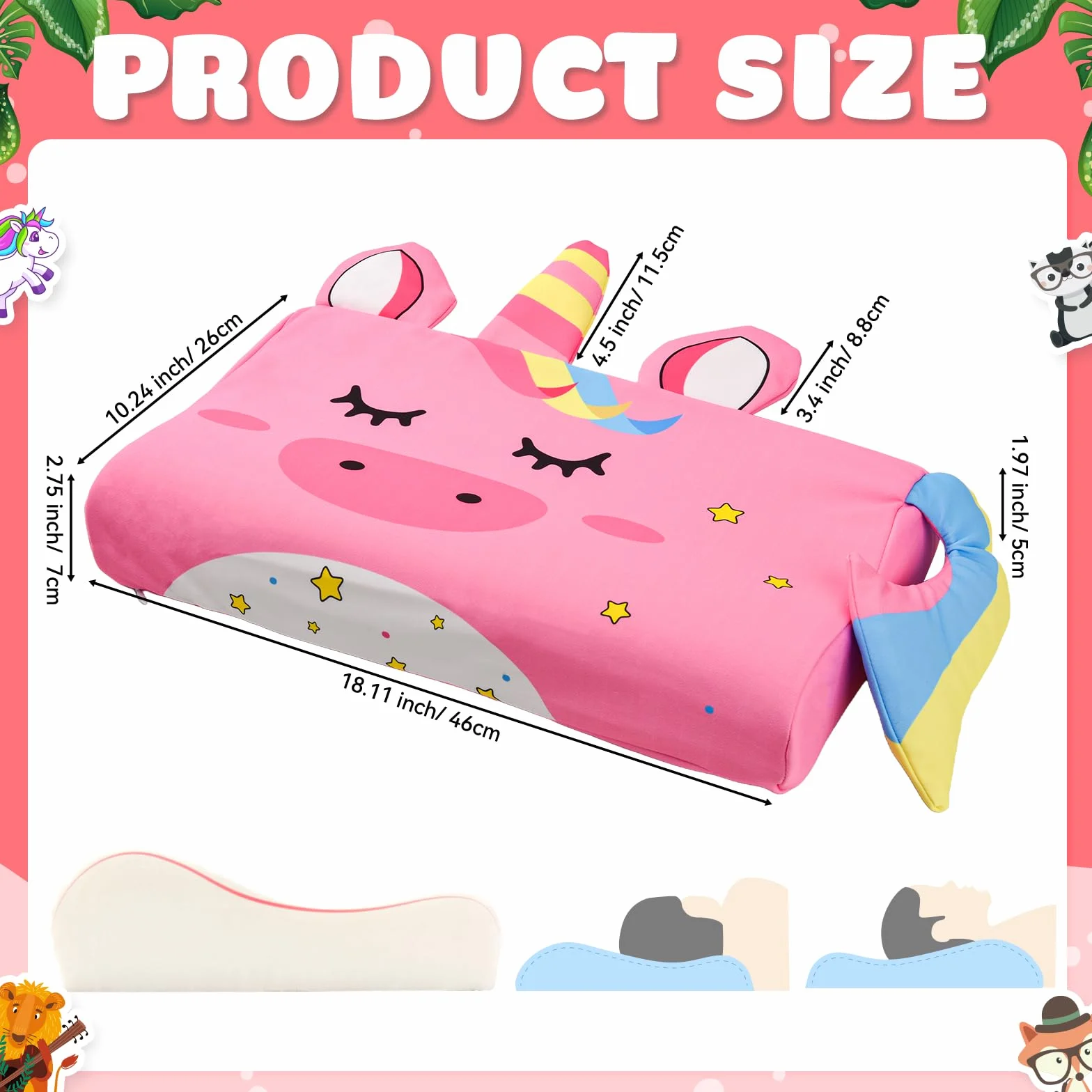 Cuscino Memory Foam Bambini,Cuscino Culla,Cuscino per Bambini con Federa,Ipoallergenico,Anti Acari,Cuscino per Bambini per Sonnellini per Ragazzi e Ragazze (3-10 Anni) (Unicorno)