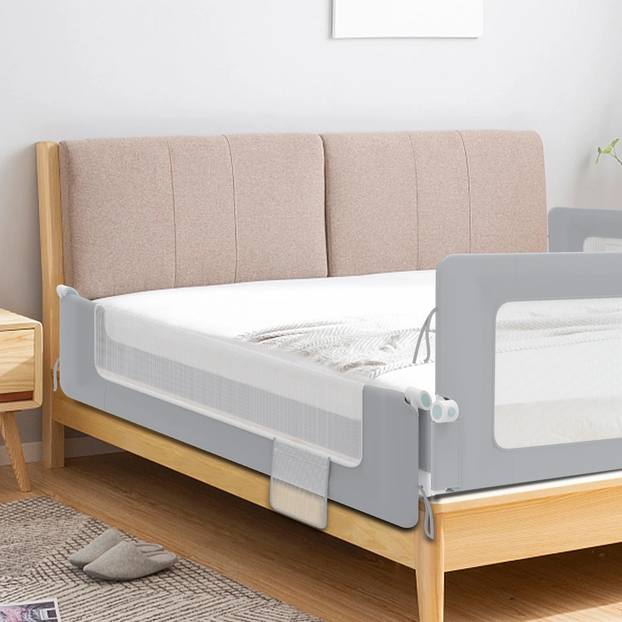 LZQ Zanzariera per letto per bambini, pieghevole, protezione contro le cadute, protezione dal letto, per bambini, protezione contro le cadute (grigio chiaro, 180 cm)
