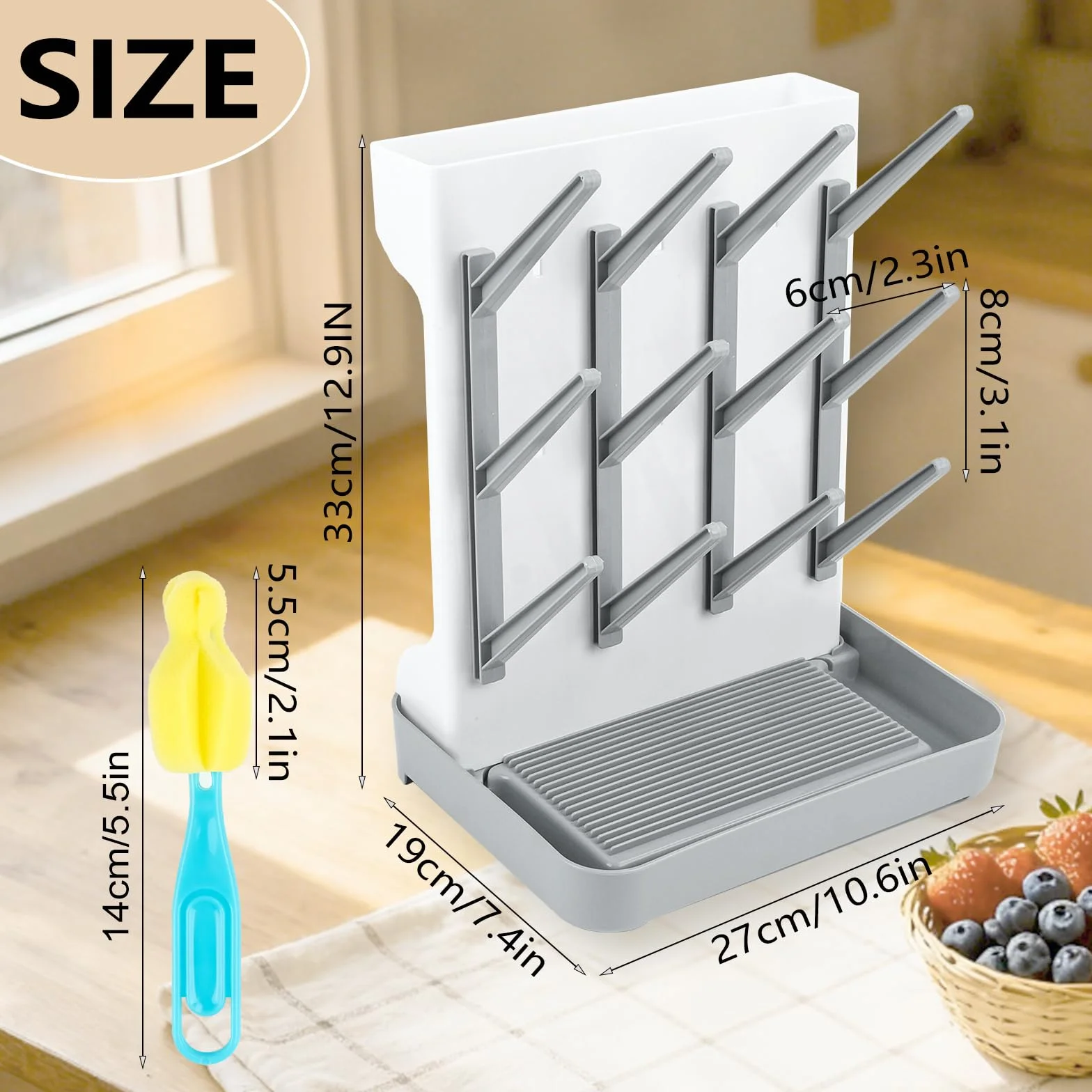 Scola Biberon Grande, Supporto Verticale per Scolabiberon con Vassoio di Sgocciolamento, Porta Biberons Senza BPA, Salvaspazio, per Scolabiberon e Accessori per Neonati