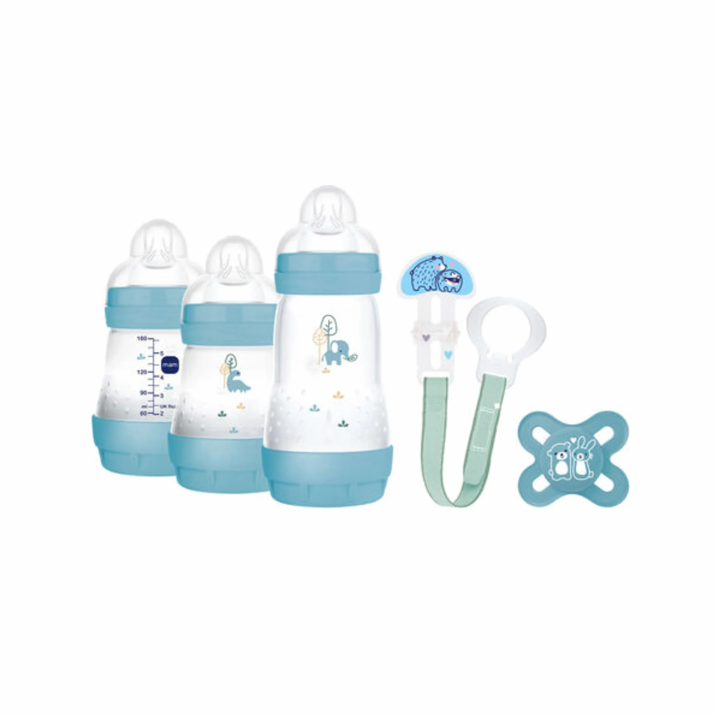 MAM Welcome To The World, Set Regalo con 3 Biberon Easy Start Anticolica, Ciuccio Start Nanò, Clip It! & Cover, con Custodia Portaciuccio, Verde