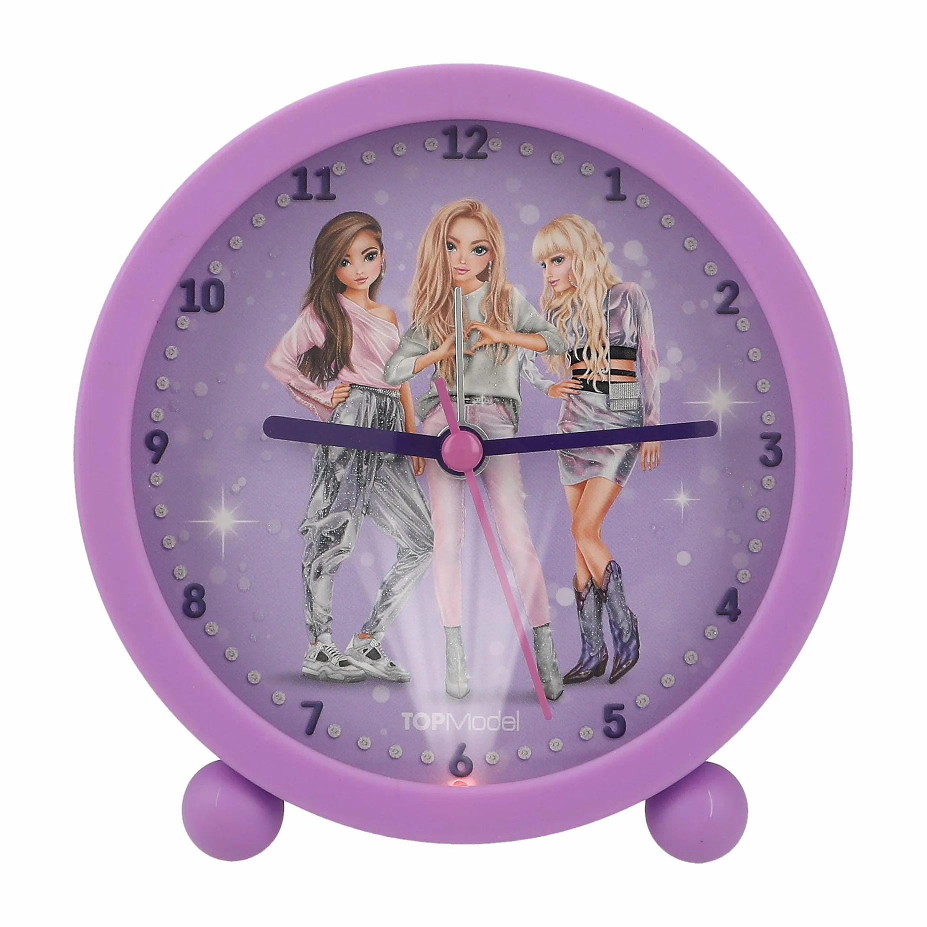 Depesche 12662 TOPModel Glitter Queen-Sveglia per Bambini in Viola con Motivo a modellino, Orologio Silenzioso con Funzione Luce, Batteria Inclusa, Colore