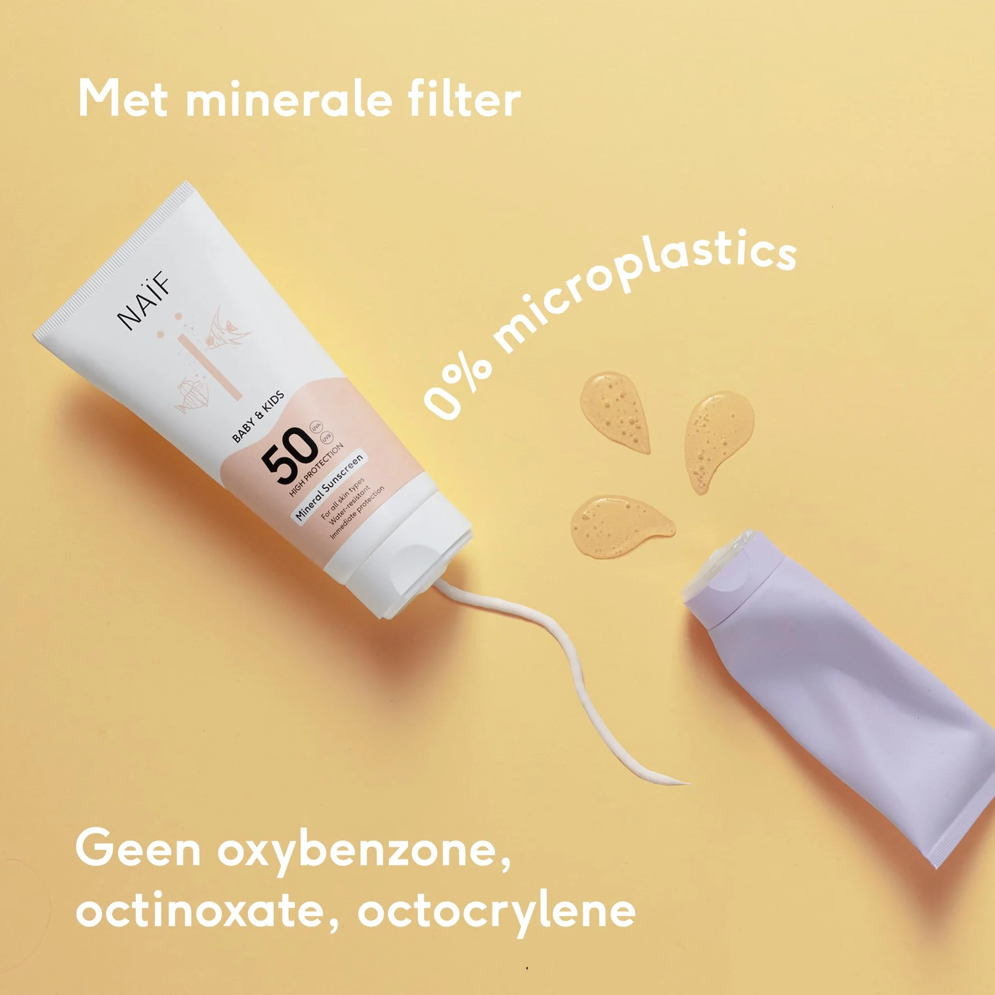 Naïf Crema solare minerale - per Neonati e Bambini - Protezione elevata - Resistente all'acqua - Vegano - SPF50-100ml