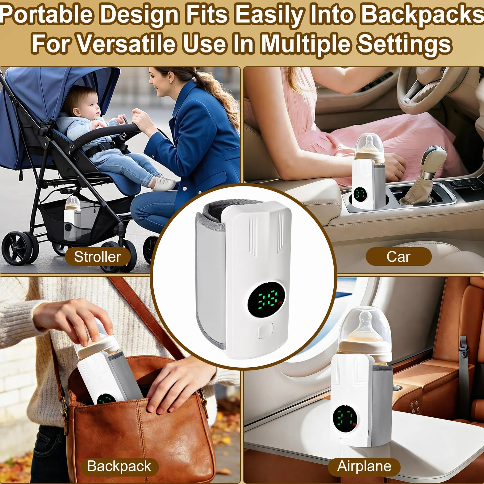 Scaldabiberon Portatile Senza Fili, 4000 mAh Scalda Biberon Neonato Portatile con Display a LED, 6 velocità regolabile e Supporta la ricarica USB, scaldabiberon per Viaggi, Aereo e Auto