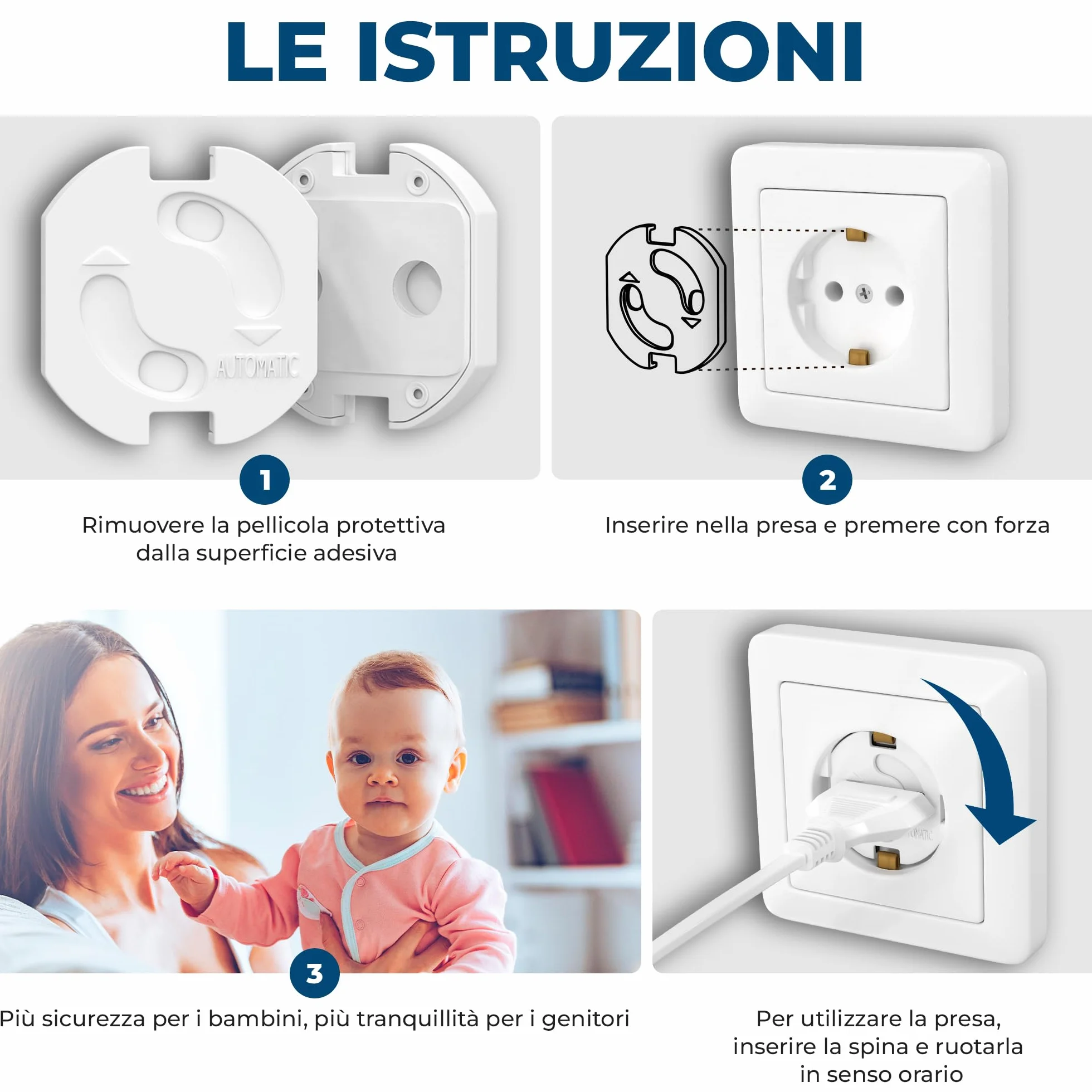 Hoffenbach Set di 20 prese elettriche con meccanismo rotante - Protezione per neonati e bambini - Copripresa di sicurezza per evitare incidenti e scosse elettriche - Presa elettrica - Bianco