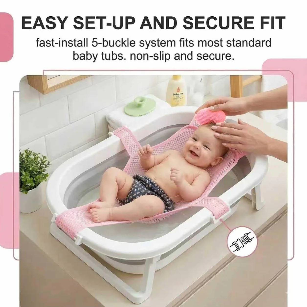 1 pezzo Cuscino per il bagnetto del neonato, Supporto per neonati, Rete antiscivolo, Due spazzole per shampoo incluse, Tappetino da bagno galleggiante per bambini (5 angoli)(Rosa)