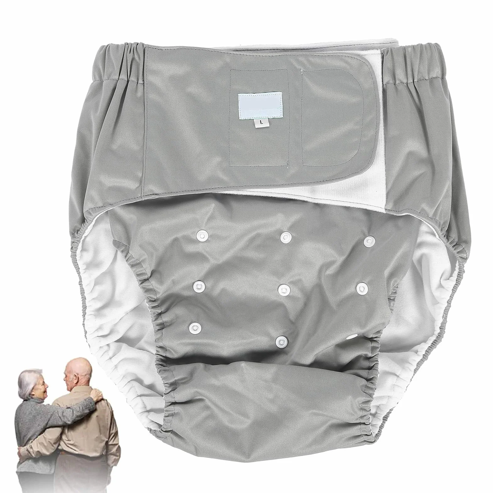 Pannolini per adulti, pantaloni per pannolini per incontinenza per adulti, articoli per l'igiene dell'incontinenza pannolino lavabili, riutilizzabili e regolabili per anziani(Grigio)