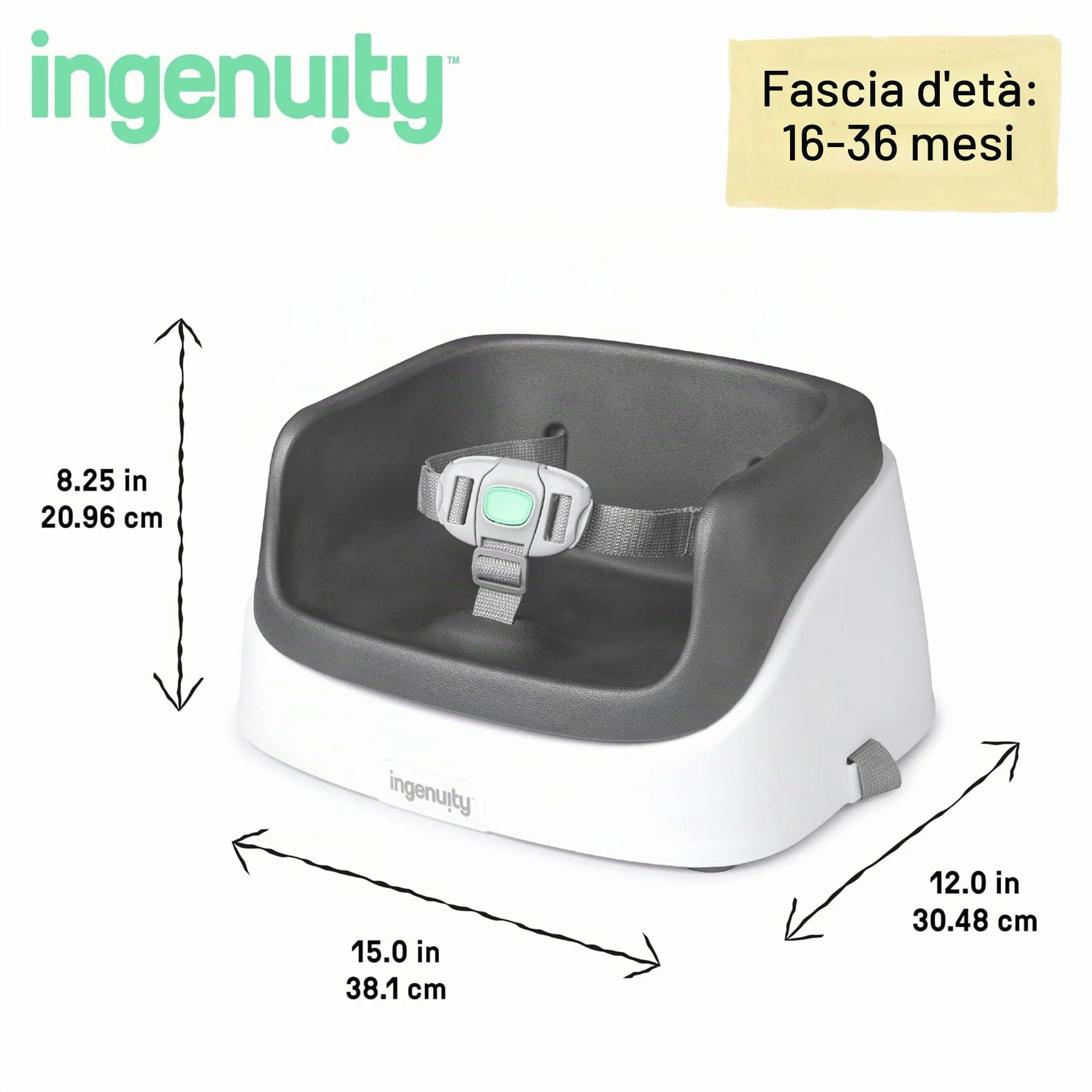 Ingenuity SmartClean Sedile di rialzo per bambini per tavolo da pranzo con cinghie di fissaggio a 3 punti, ardesia