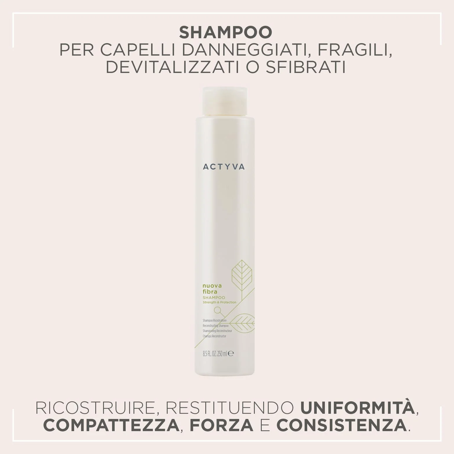 Actyva - Nuova Fibra Shampoo, ad Azione Ristrutturante per Capelli Sfibrati o Danneggiati con Amaranto e Alga Rossa - 250 ml