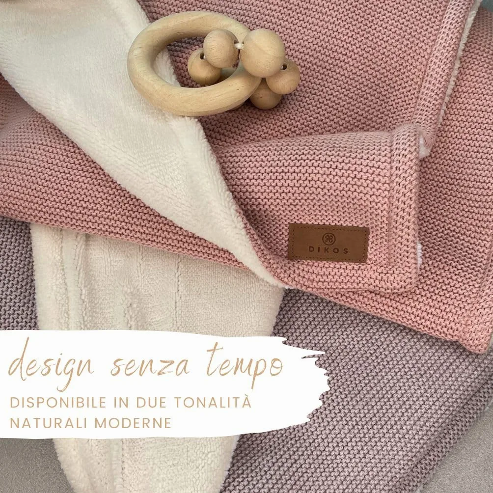 DIKOS Coperta invernale per neonati, di alta qualità, colore: rosa scuro, morbida coperta invernale per neonate, in cotone biologico e caldo pile (Oeko-Tex 100), regalo elegante per la nascita (rosa)