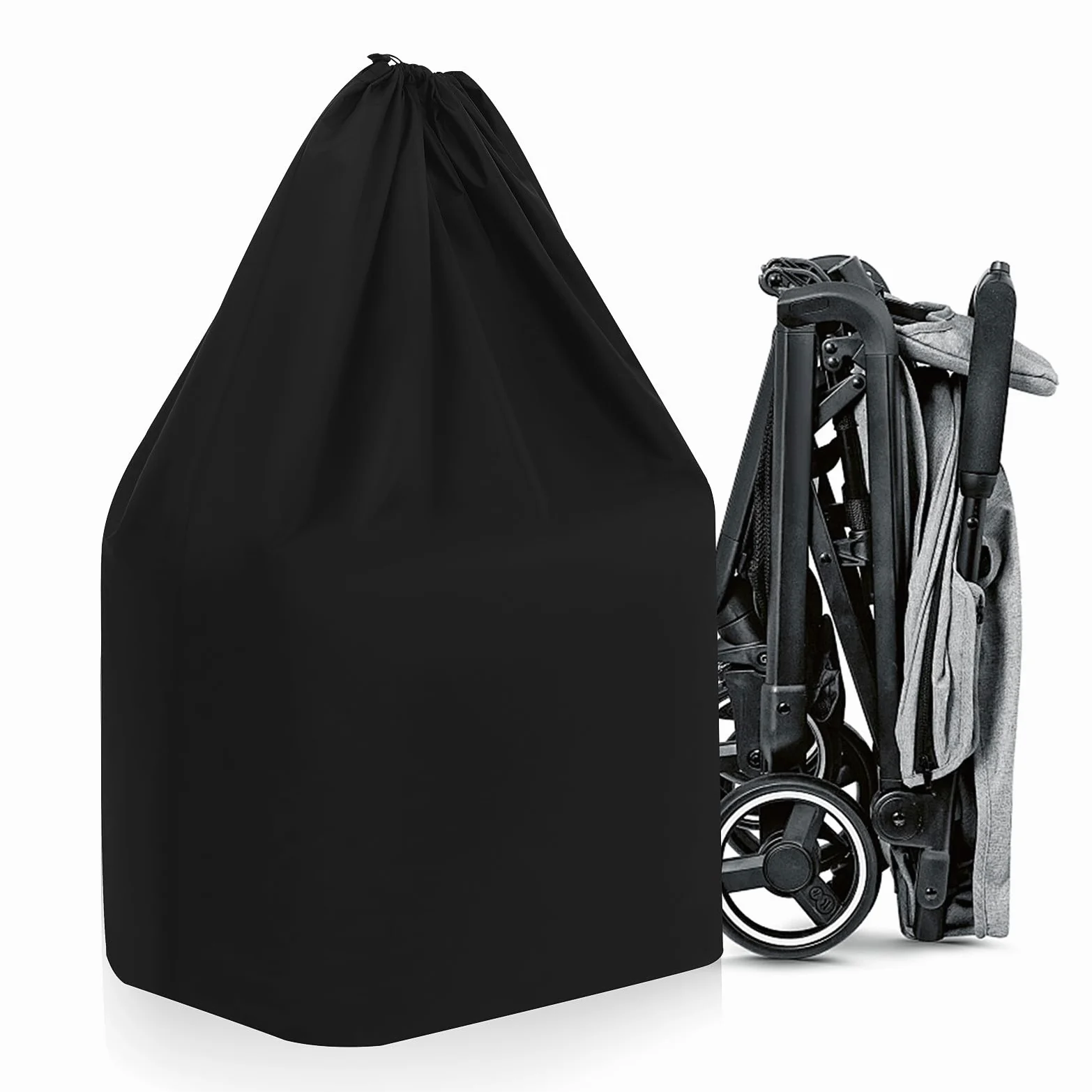 PLAFOPE Borsa Durante Viaggi in Aereo e Trasferimenti Chiusura a Coulisse Bloccabile in Nylon Nero e Doppie Tracolle, Protegge Passeggino da Viaggio per Passeggino