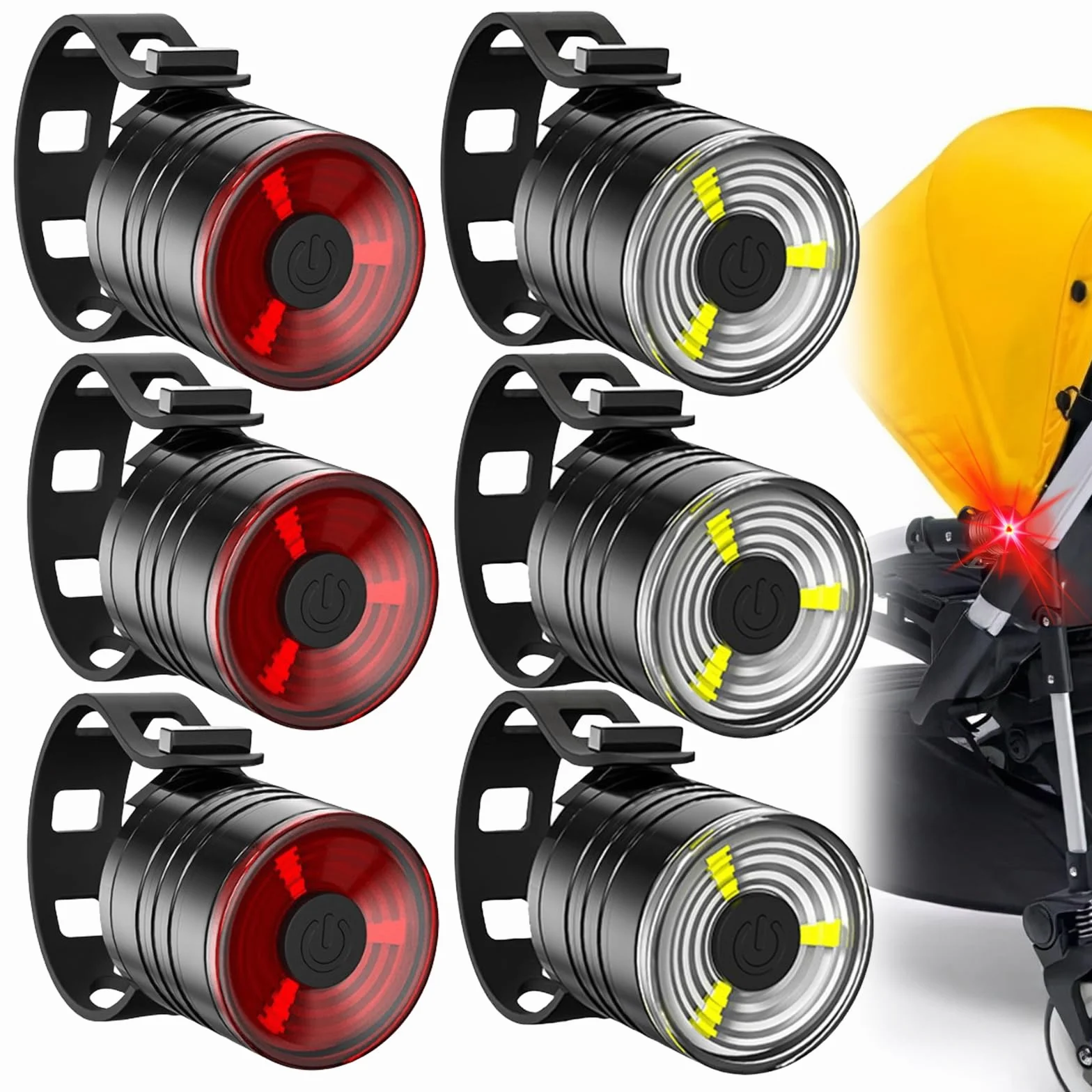 Vegena 6 luci per passeggino, luci a LED per passeggino, luce per passeggino, con 3 effetti di luce, riflettori, impermeabili, lampeggianti per zaino, per esterni, BY-HQY-BBCD-6S