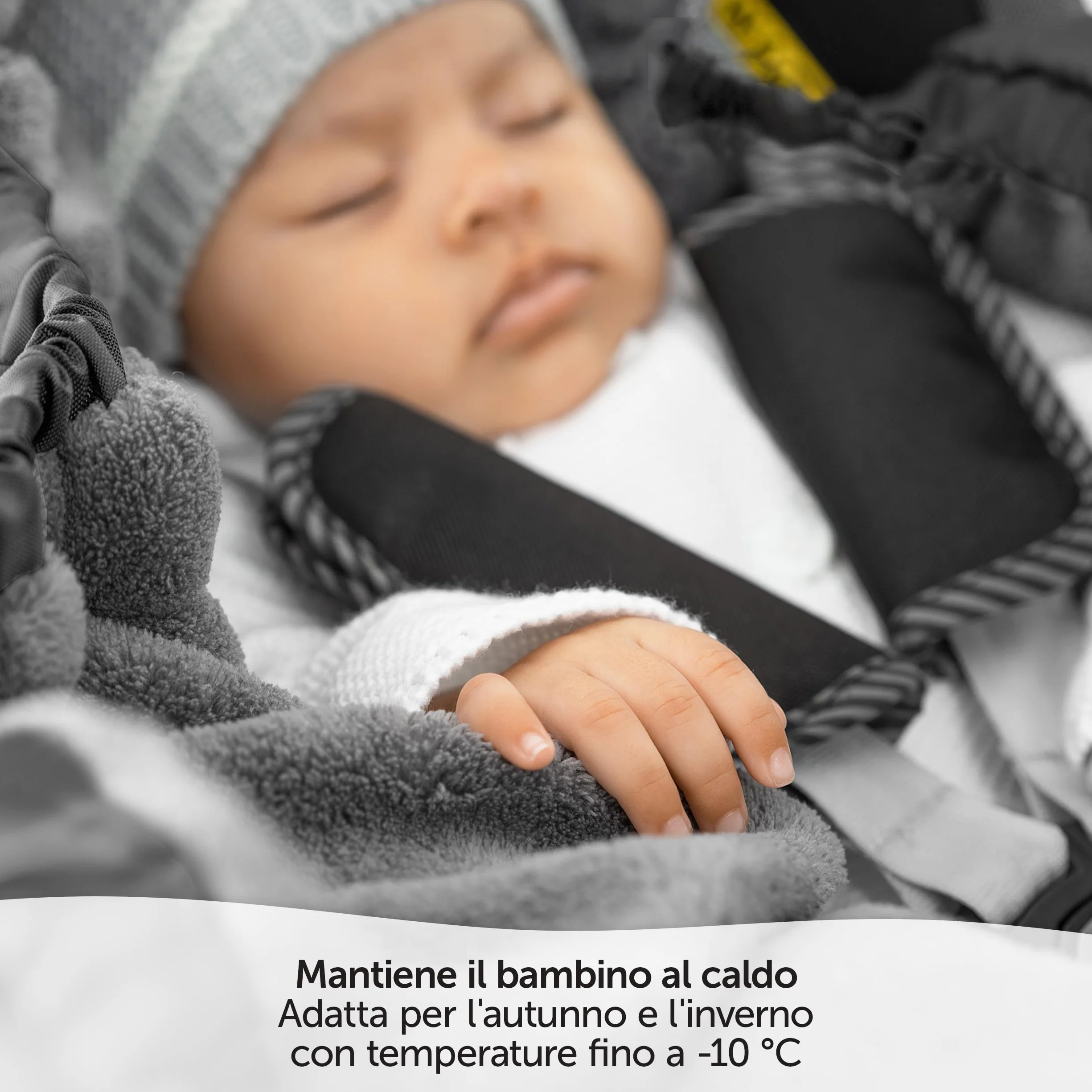 Zamboo Coperta Neonato con Aperture per Cinture e Borsa - Copertina Ovetto Invernale utilizzabile come Sacco a Pelo - Grigio