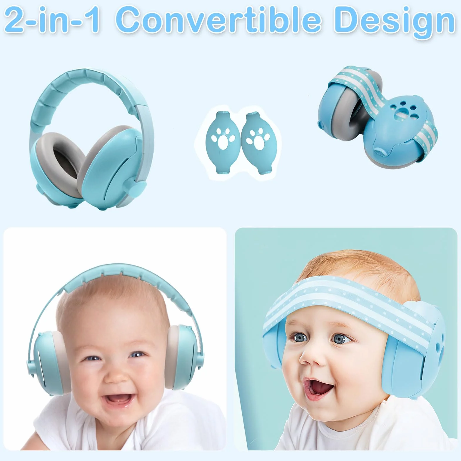 TNSLAND Nuovi Paraorecchie Migliorati per Neonati e Bambini, Protezione dell'udito Sicura e Lenitiva, Ideale per i Viaggi Migliora il sonno in viaggio Confortevoli Blu