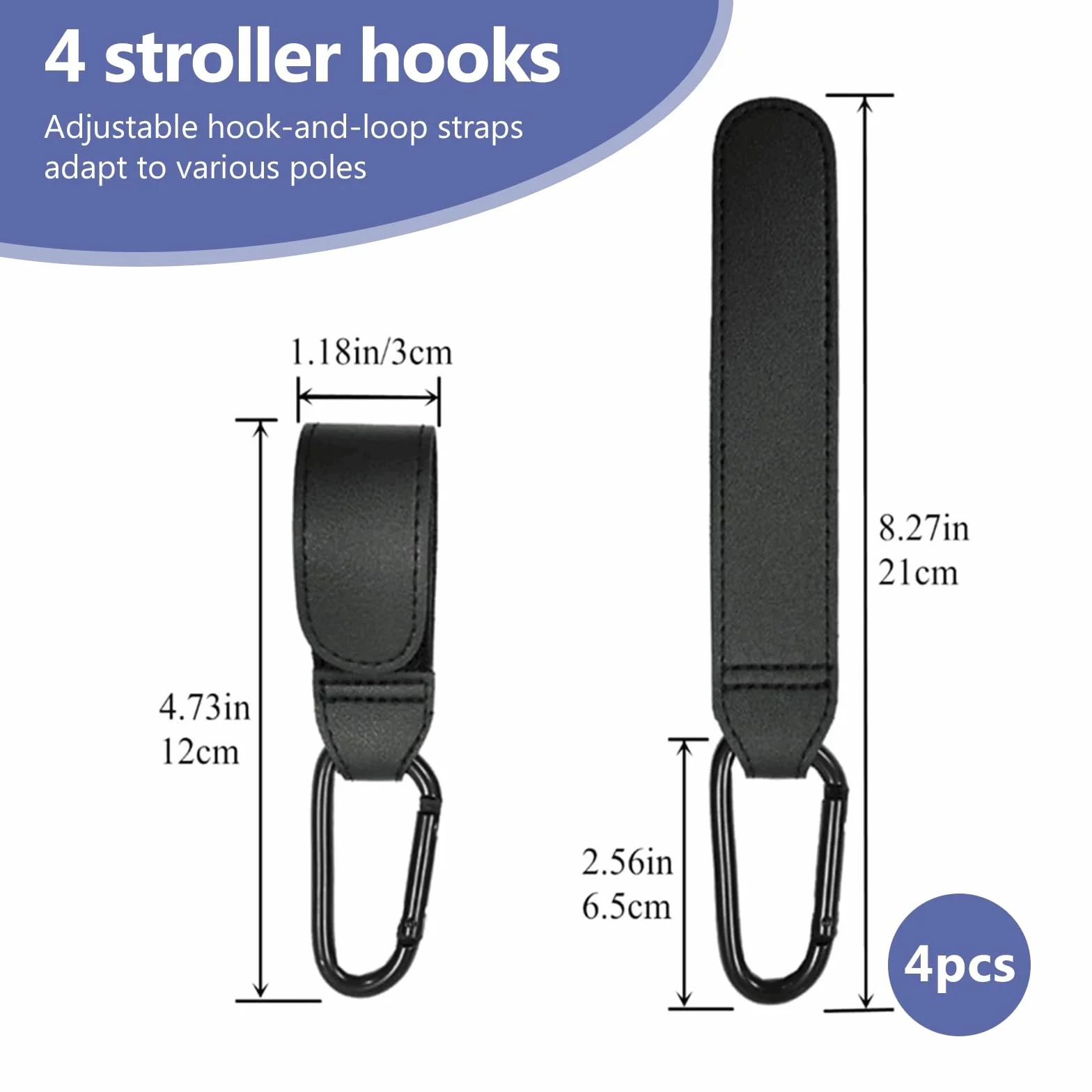 4 Pezzi Ganci per Passeggino, Accessori per Passeggino, Ganci Carrozzina Porta Borse con Moschettone Clip Carrozzina, per Borsa Fasciatoio Borse, Bag Sospese, Borraccia