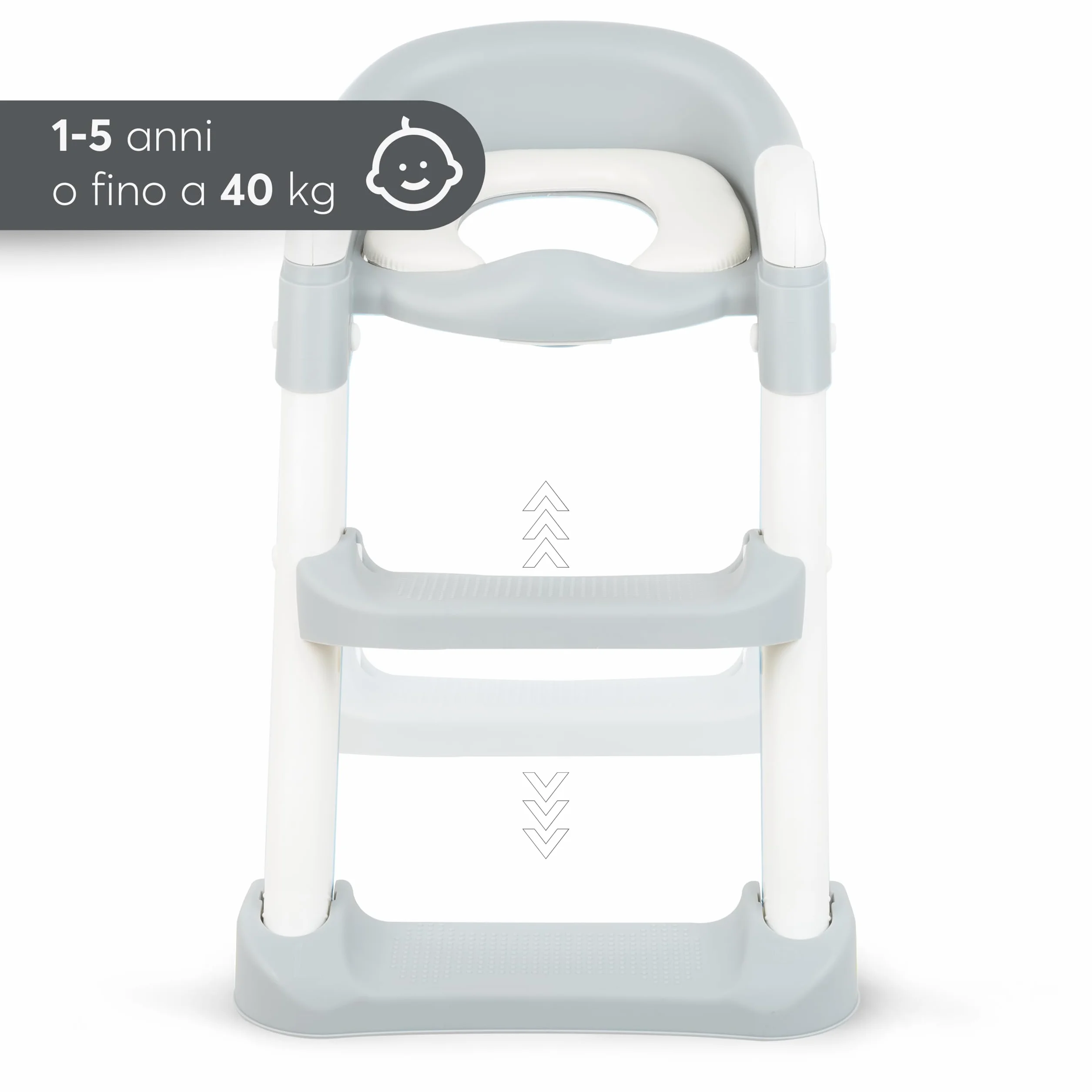 KikkaBoo Riduttore WC bambini con scaletta LEA, Educatore da toilette, Pieghevole e regolabile, Design anatomico, Imbottitura morbida rimovibile, Maniglie, Antiscivolo, 18+ mesi, Grigio