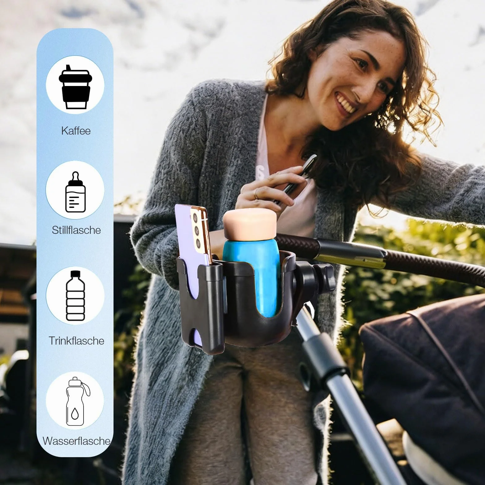 2 in 1 Portabicchieri per Passeggino, Portabicchieri Universale per Passeggino con 2 Ganci per Passeggino,per Bici, Passeggino, Sedia a Rotelle, Deambulatore, Bicicletta
