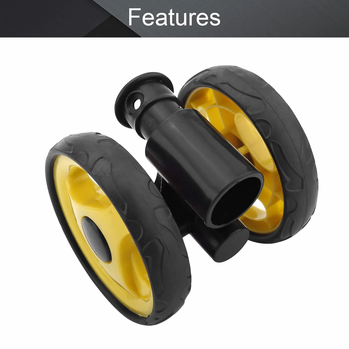 MroMax Set di ruote per passeggino da 9,2 cm x 18 mm, per tubi circolari da 19 mm, ricambio in plastica per passeggino per animali domestici, nero e giallo
