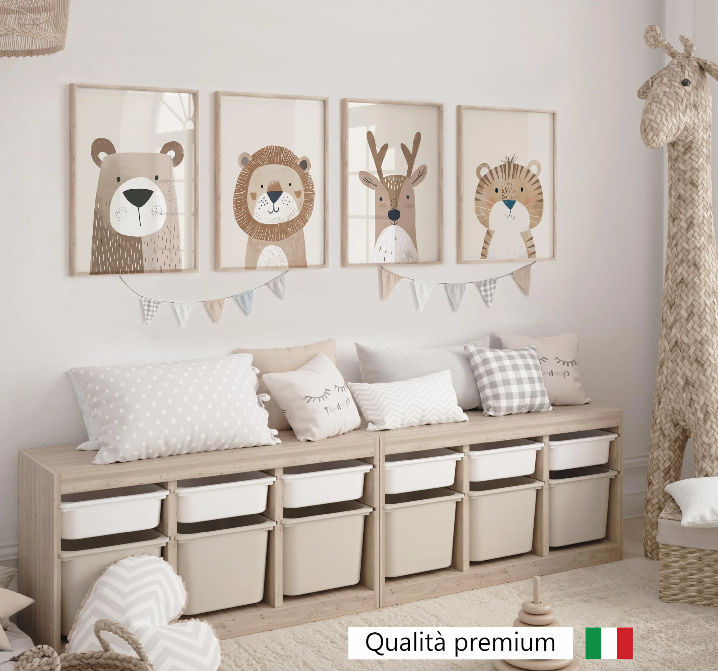 LAVEMA Immagini per la cameretta del bambino, decorazione per la cameretta dei bambini, poster di animali in beige, poster A4 senza cornice, immagini decorative per la cameretta