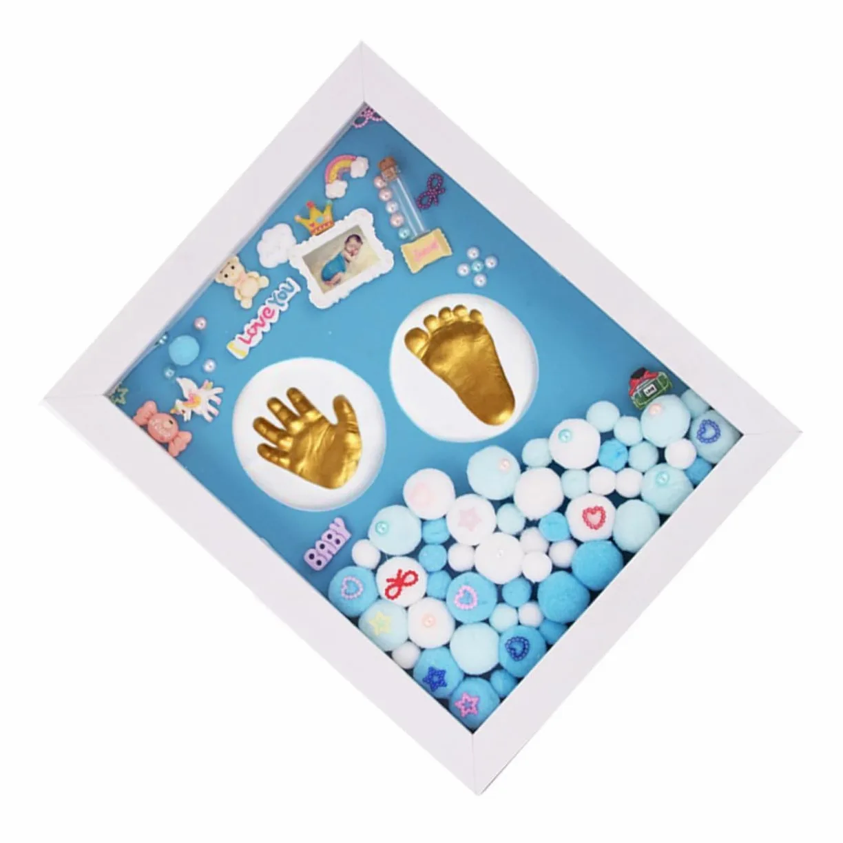 Kit Impronte Bimbi Oro Cornice Foto in Acrilico per Ricordi Nascita Neonata, Decorazione da Parete per Battesimo e Regalo Primo Compleanno
