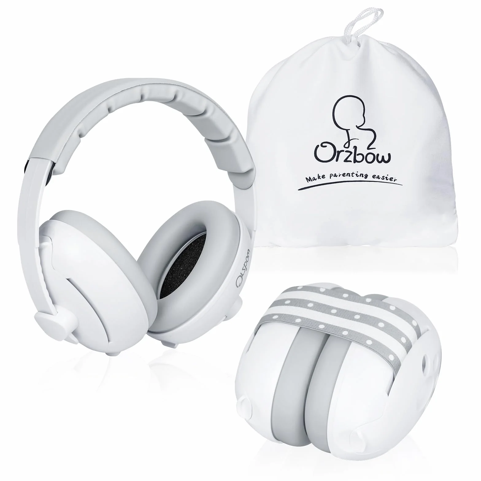 Orzbow 2 in 1 Cuffie Neonato Antirumore per 1-48 Mesi,Regolabile Cuffie Antirumore Bambini con Fascia Elastica,Leggero,28dB SNR,Previene i Danni Dell’udito & Migliora il Sonno in Viaggio
