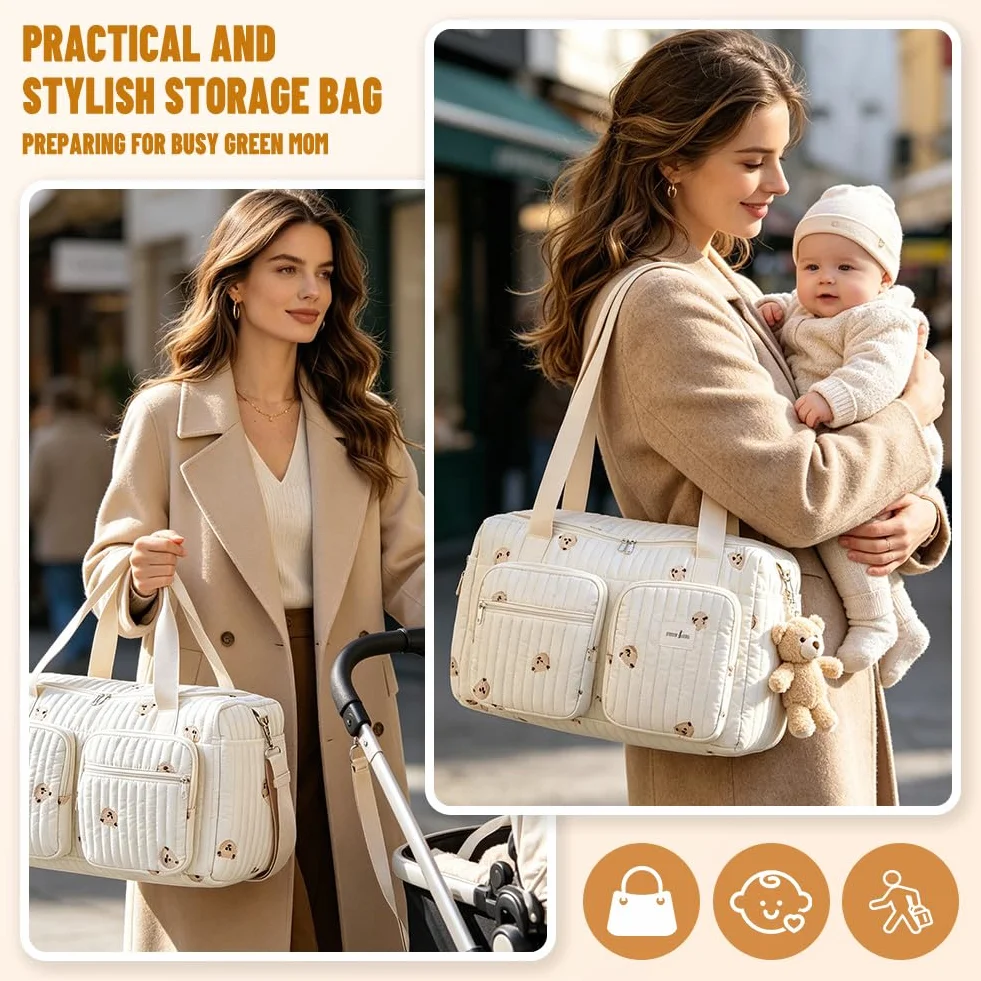 Borsa fasciatoio versatile, 48 × 22 × 26 cm, leggera e imbottita, in cotone, borsa da viaggio, borsa per neonati e borsa premaman per gravidanza, cura del bambino, weekend