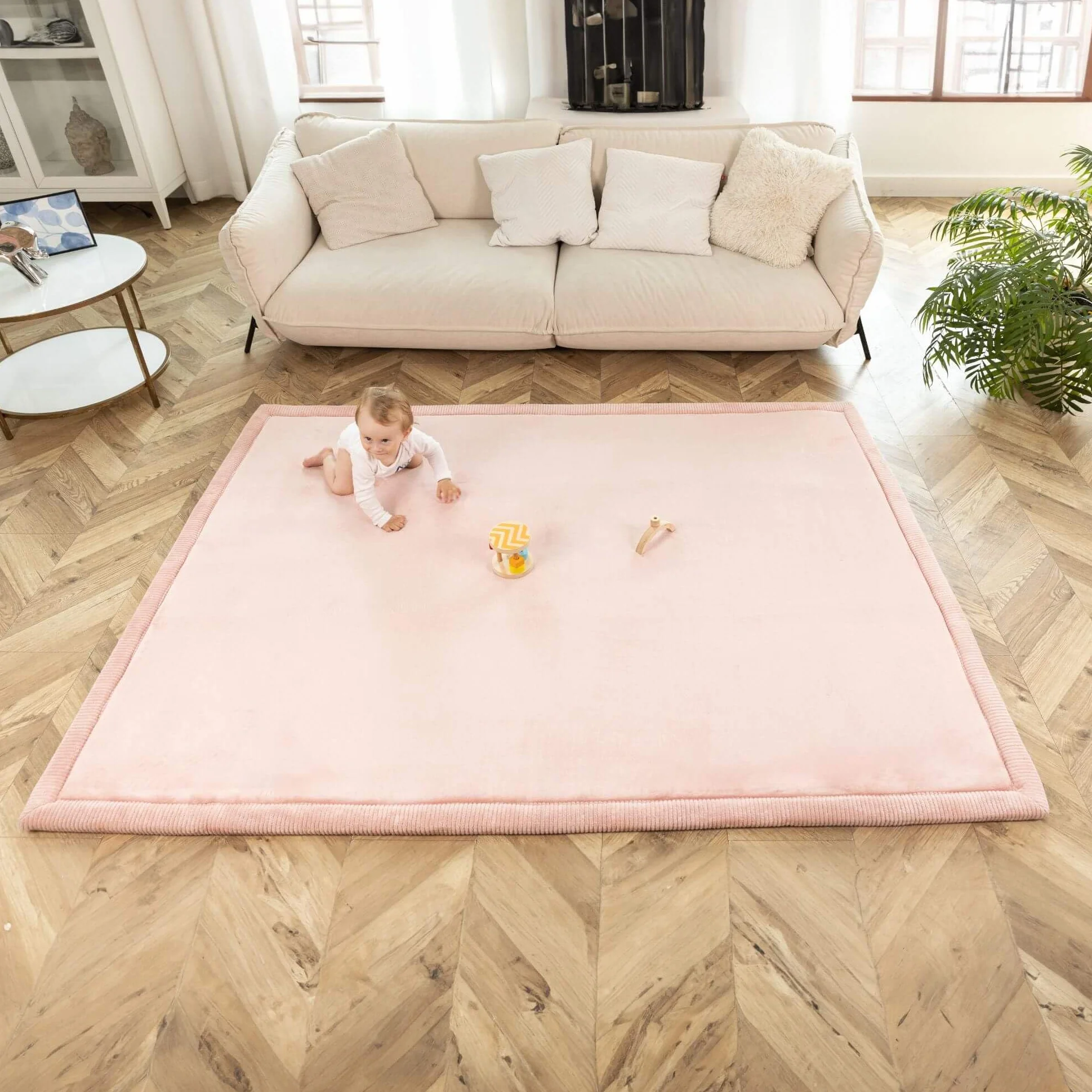 Elegante tappeto da gioco per bambini in velluto corallo, 152,4 x 203,2 cm, rosa, morbido 2,5 cm di spessore in memory foam ad alta densità, con retro antiscivolo per gattonare e giocare
