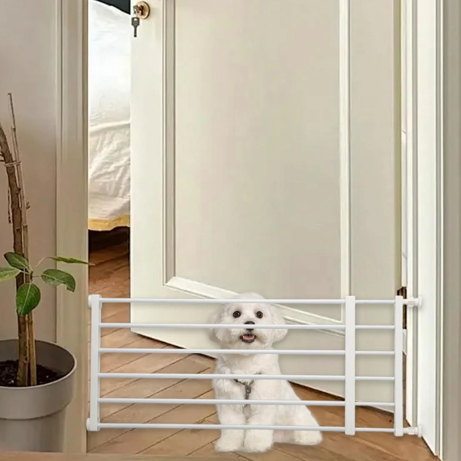 Fenteer Cancello Basso per Animali Domestici, recinto per Cuccioli, barriera di Protezione, Porta a zanzariera, cancelletto Corto per Cani, cancelletto, White Height 36cm S
