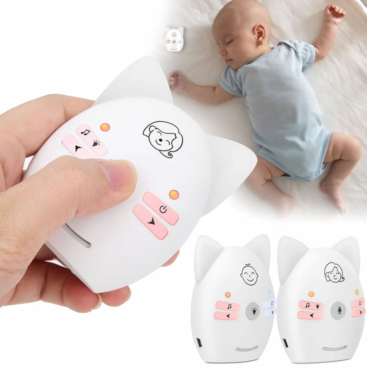 Baby Monitor Audio Digitale, Baby Monitor Wireless Portatile bidirezionale e monitoraggio Audio con Luce Notturna per la Sicurezza del Bambino(Spina UE)