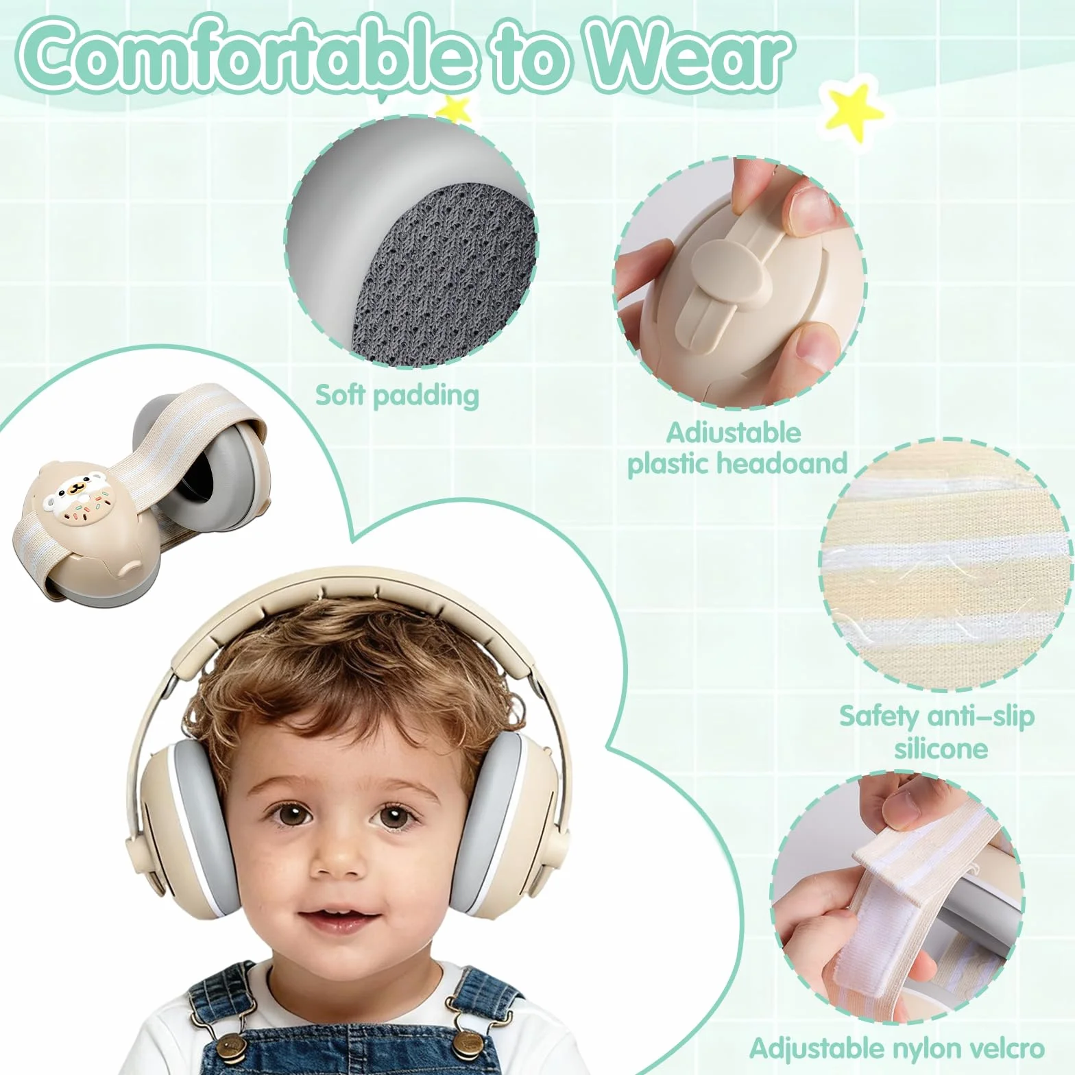 2 In 1 Cuffie Neonato Antirumore, Regolabile Cuffie Aereo Neonato, Protettori Acustici per Neonati, Ideale per Udito Ideale per Dormire, Voli, Eventi Leggere Comode E Facili Da Trasportare