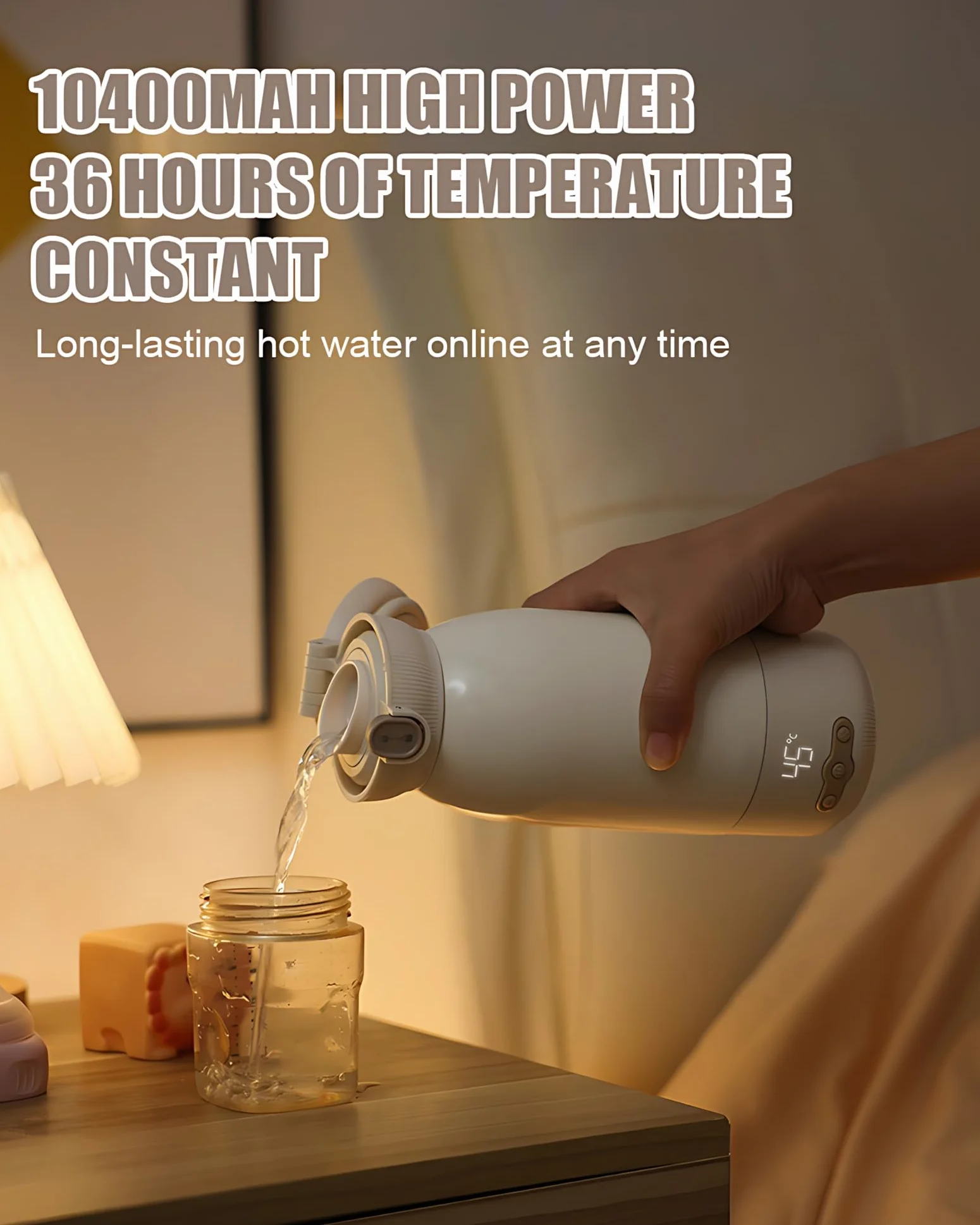 Scaldabiberon portatile, può essere riscaldato, tenuto caldo e sterilizzato, riscaldamento rapido in 3 minuti, grande capacità di 500 ml, grande batteria da 10400 mAh, acqua, latte, latte materno